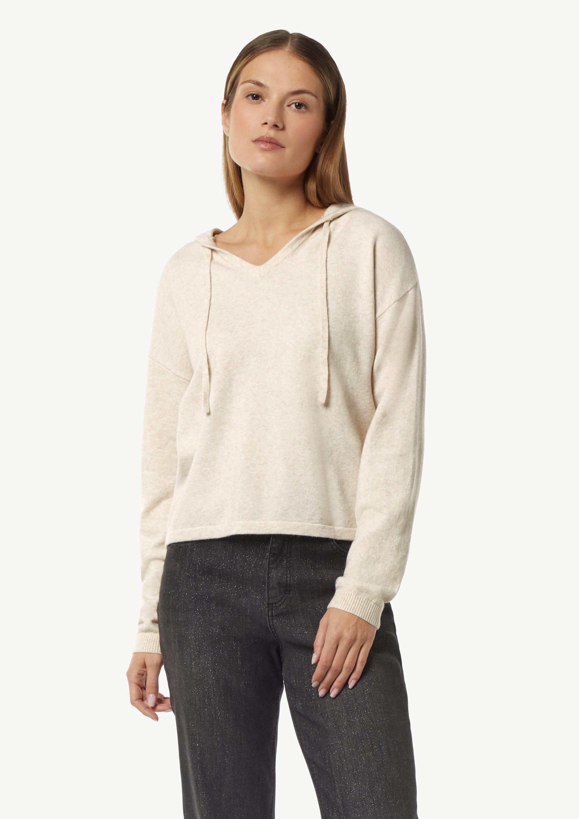 comma Longpullover Strickpullover Kurzer Feinstrick-Pullover mit Kapuze