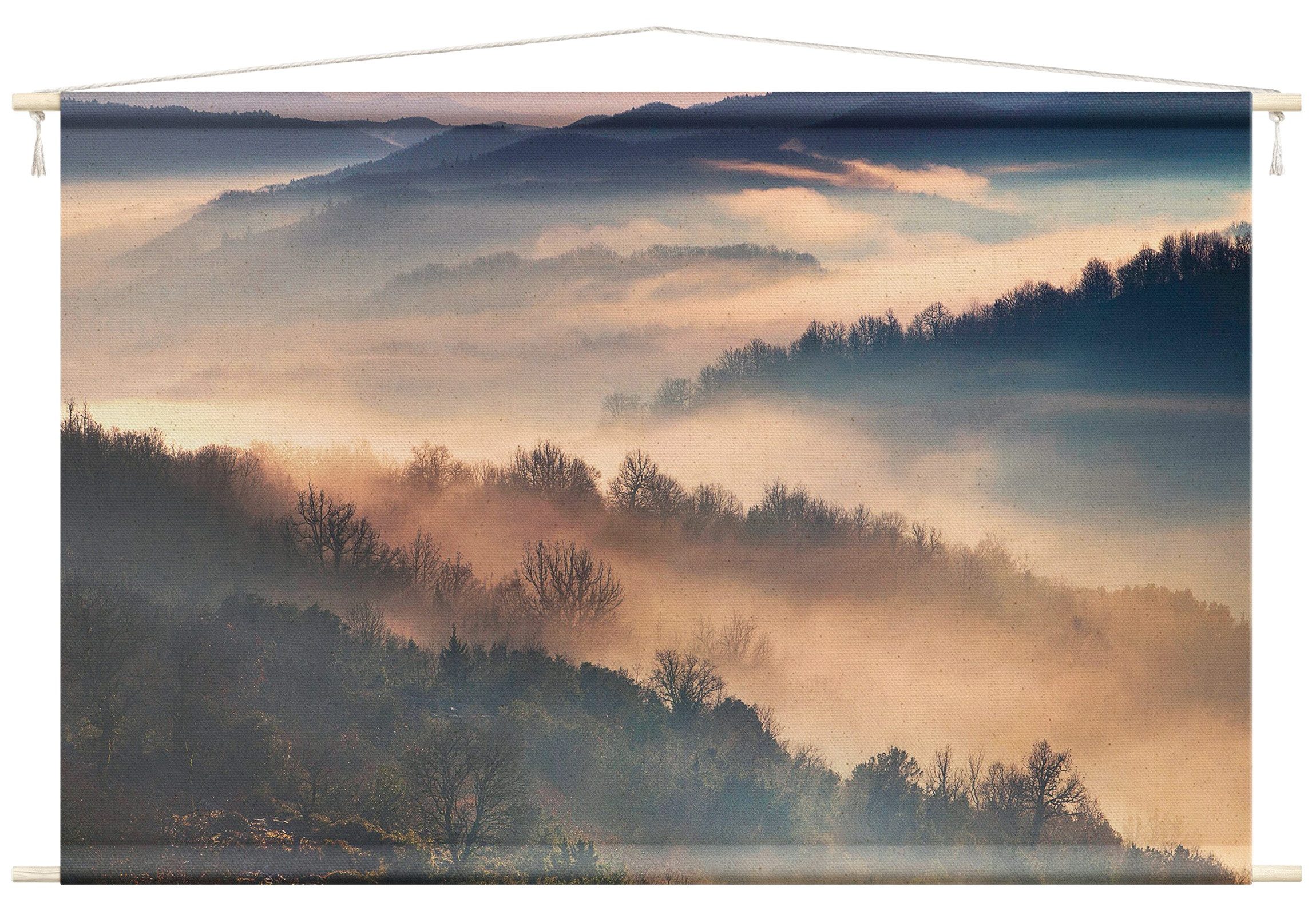 Bilderdepot24 Wandteppich modern Wald Natur beige, rechteckig, Höhe: 2.6 mm, großes Wandbild aus Natur-Baumwolle Wandbehang Stoffbild Tuch Wollseil