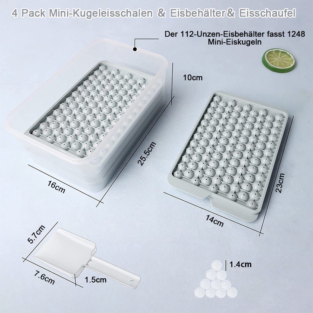 zggzerg Eiswürfelform Mini-Eiswürfelform, Eiswürfelform,104 x runde Blau Eiswürfel 4 Stück kleine