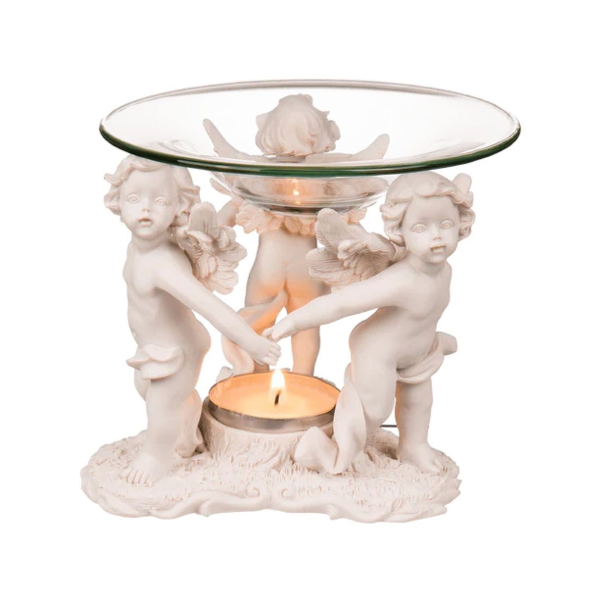 Out of the Blue Kerzenständer Aromalampe Glasschale Ø 10,5 x 11,5 cm Stehende Engel Putto (1 St), detailreich gestaltet