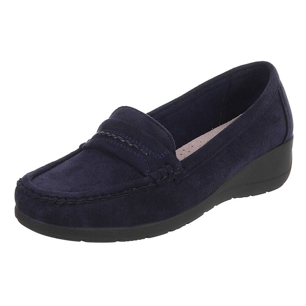 Ital-Design Damen Loafer Slip-On mit Keilsohle in Veloursoptik Slipper (91849429) Keilabsatz/Wedge Mokassins in Dunkelblau