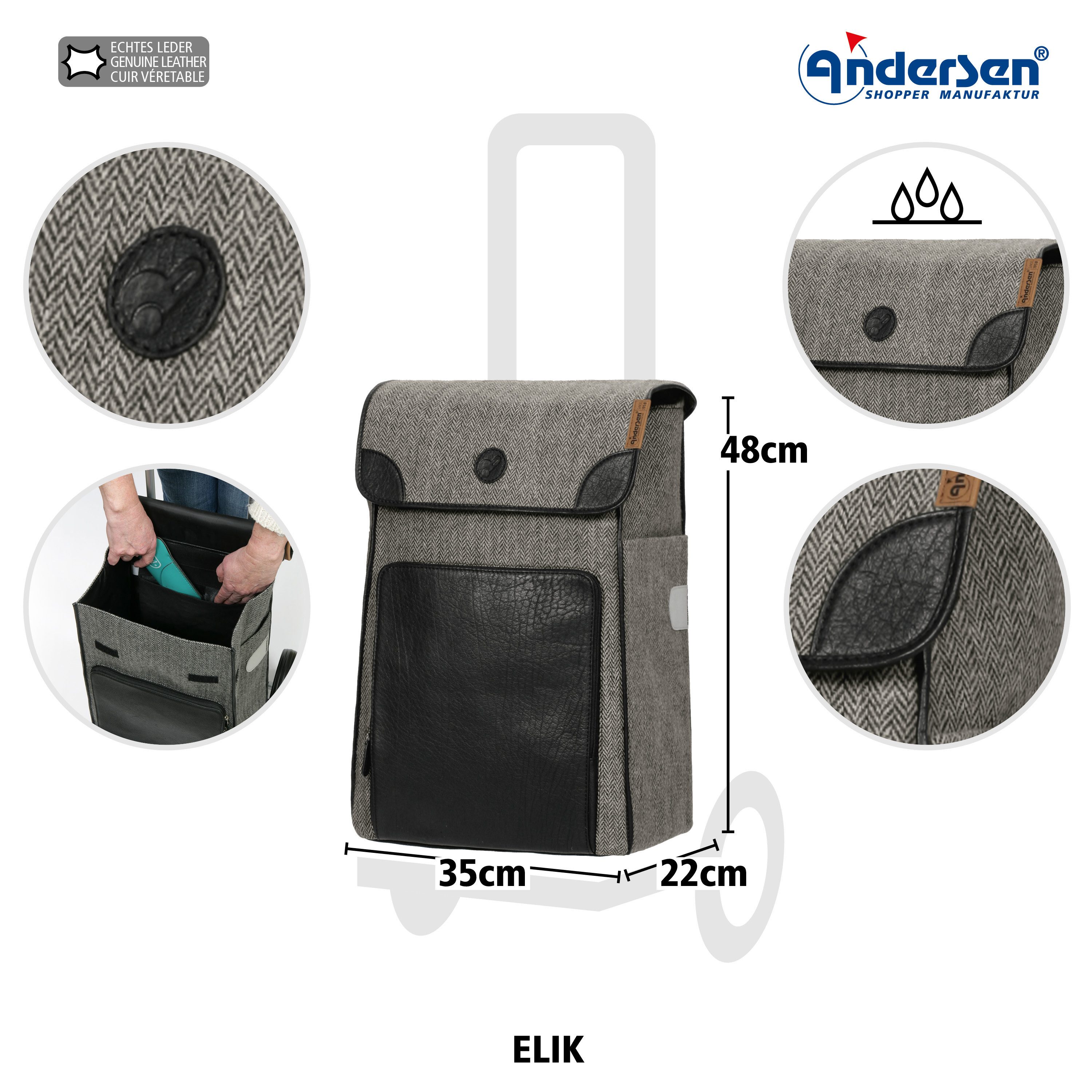 Andersen Einkaufstrolley Scala Shopper Elik schwarz, belastbar bis 40kg, wasserabweisend