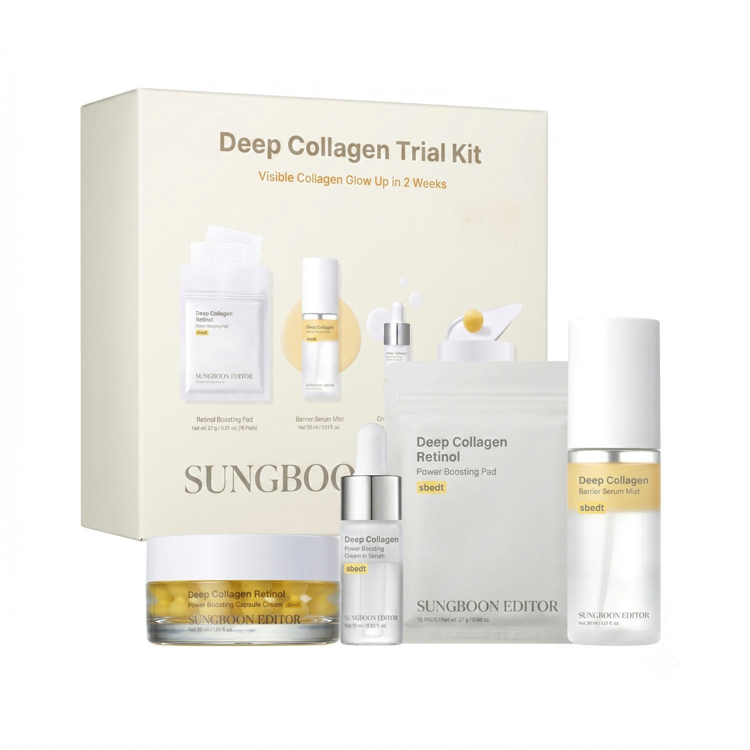 Sungboon Editor Hautpflege-Set Deep Collagen Trial Kit – 4-teilige Kollagen-Routine Starter Kit, mit Retinol und Hyaluronsäure, Anti-Aging Korean Skincare