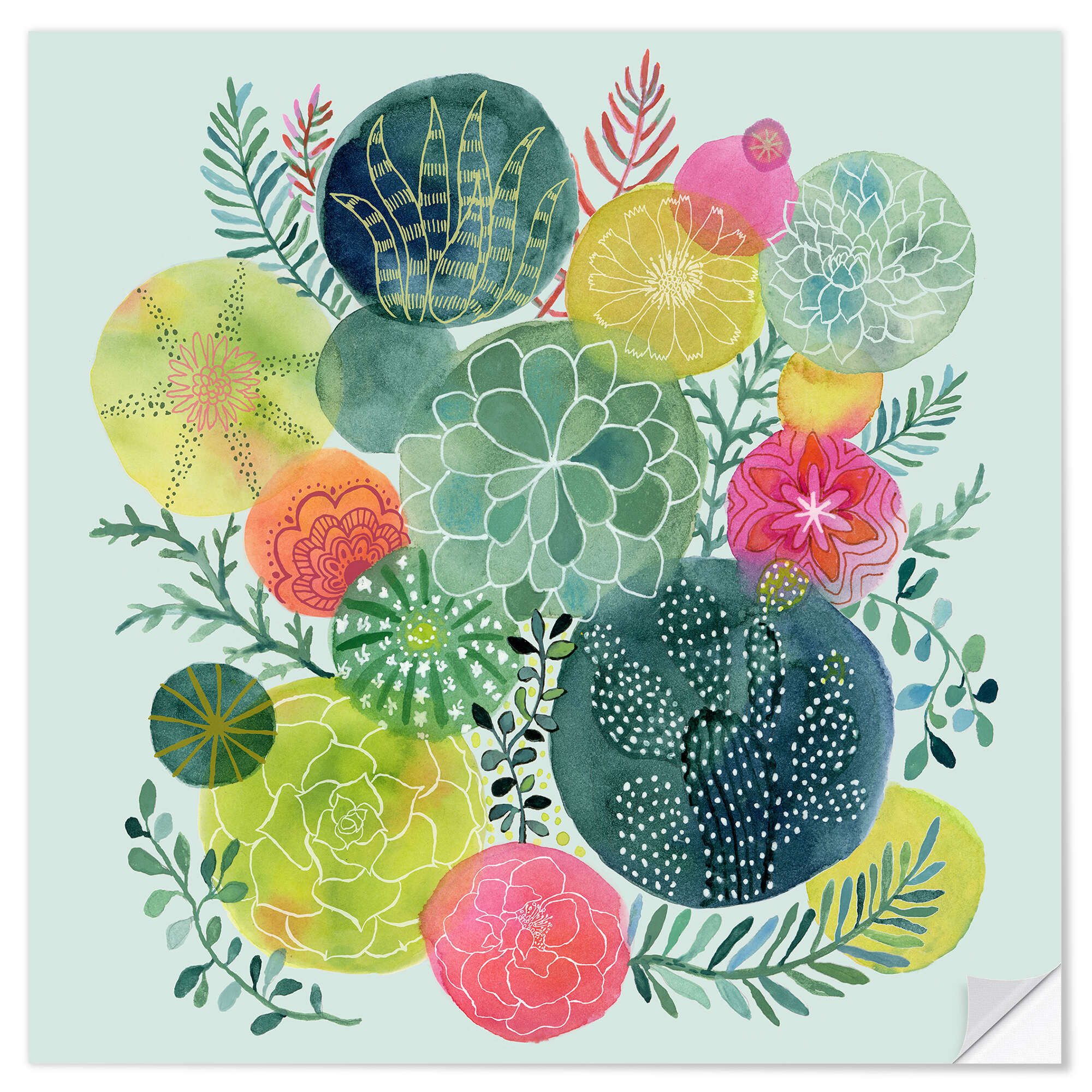 Posterlounge Wandbild Kaktus-Kreise, Janet Broxon, erhältlich als Poster, Leinwandbild, Wandsticker oder Acrylglasbild