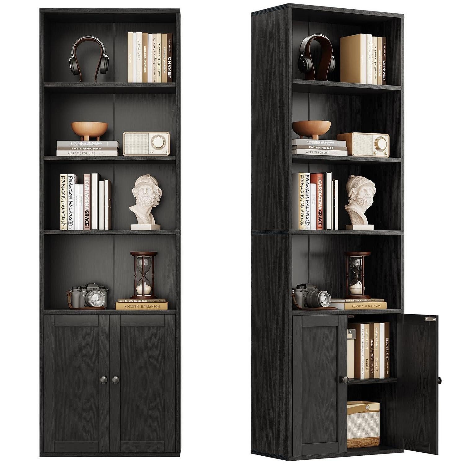 LuxusKollektion Bücherregal Bücherregal mit Türen 6 Ebenen Schwarz