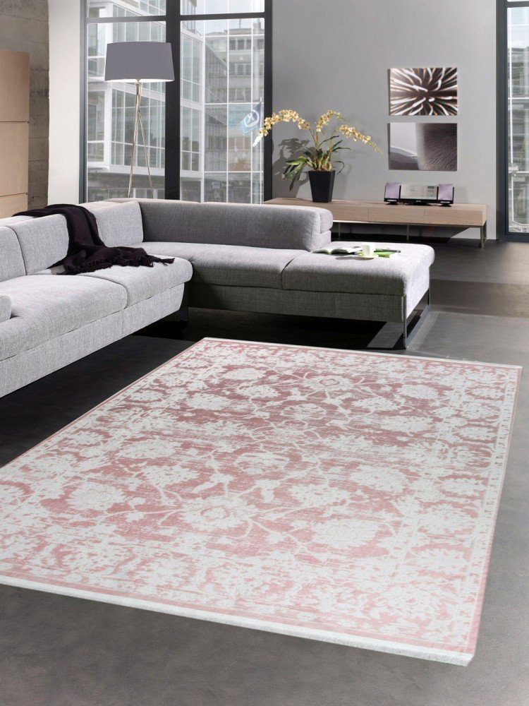 Teppich Orientteppich Wohnzimmerteppich Barock Vintage Rosa mit Fransen