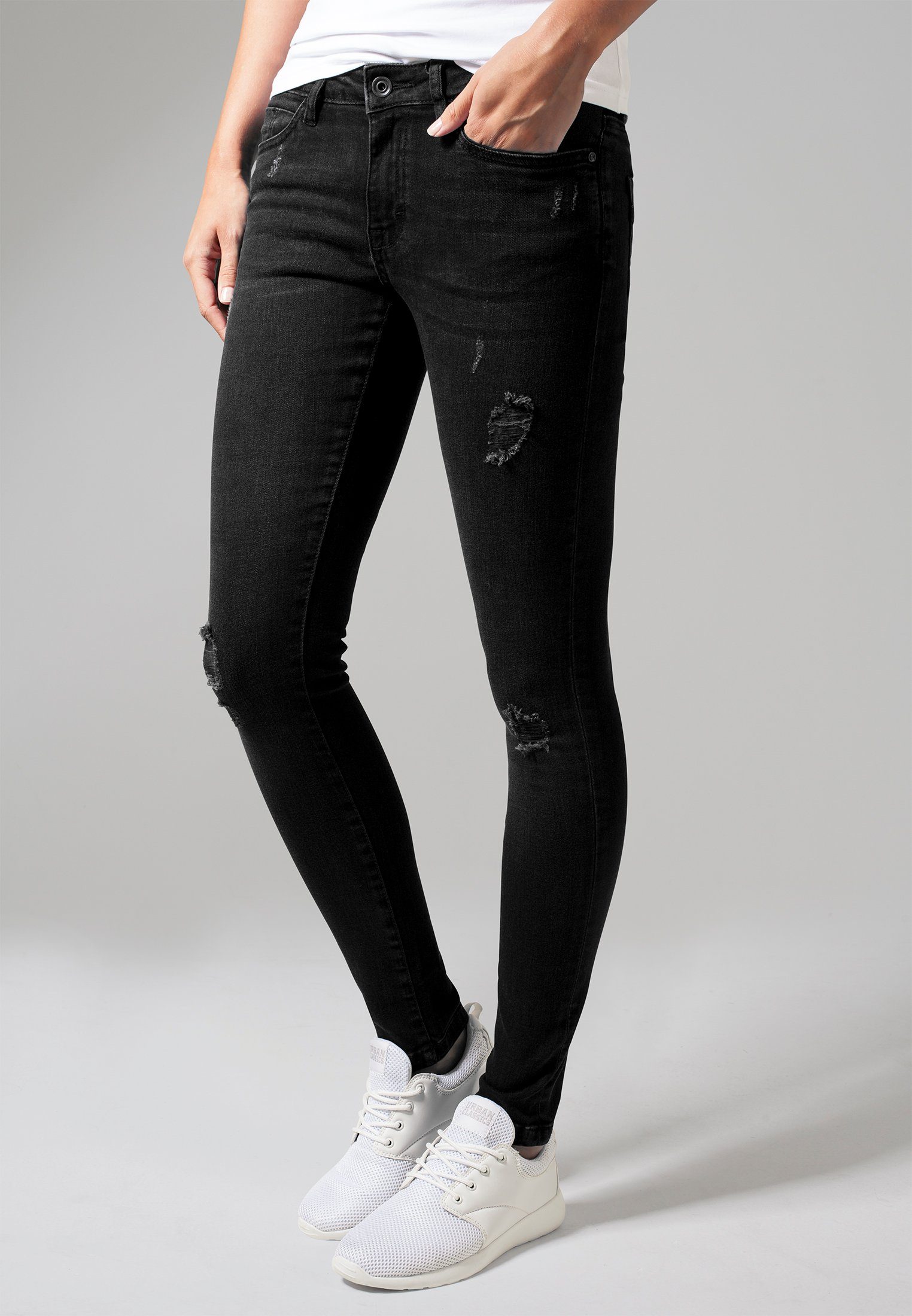 URBAN CLASSICS Skinny-fit-Jeans TB1538 black Knee Cut