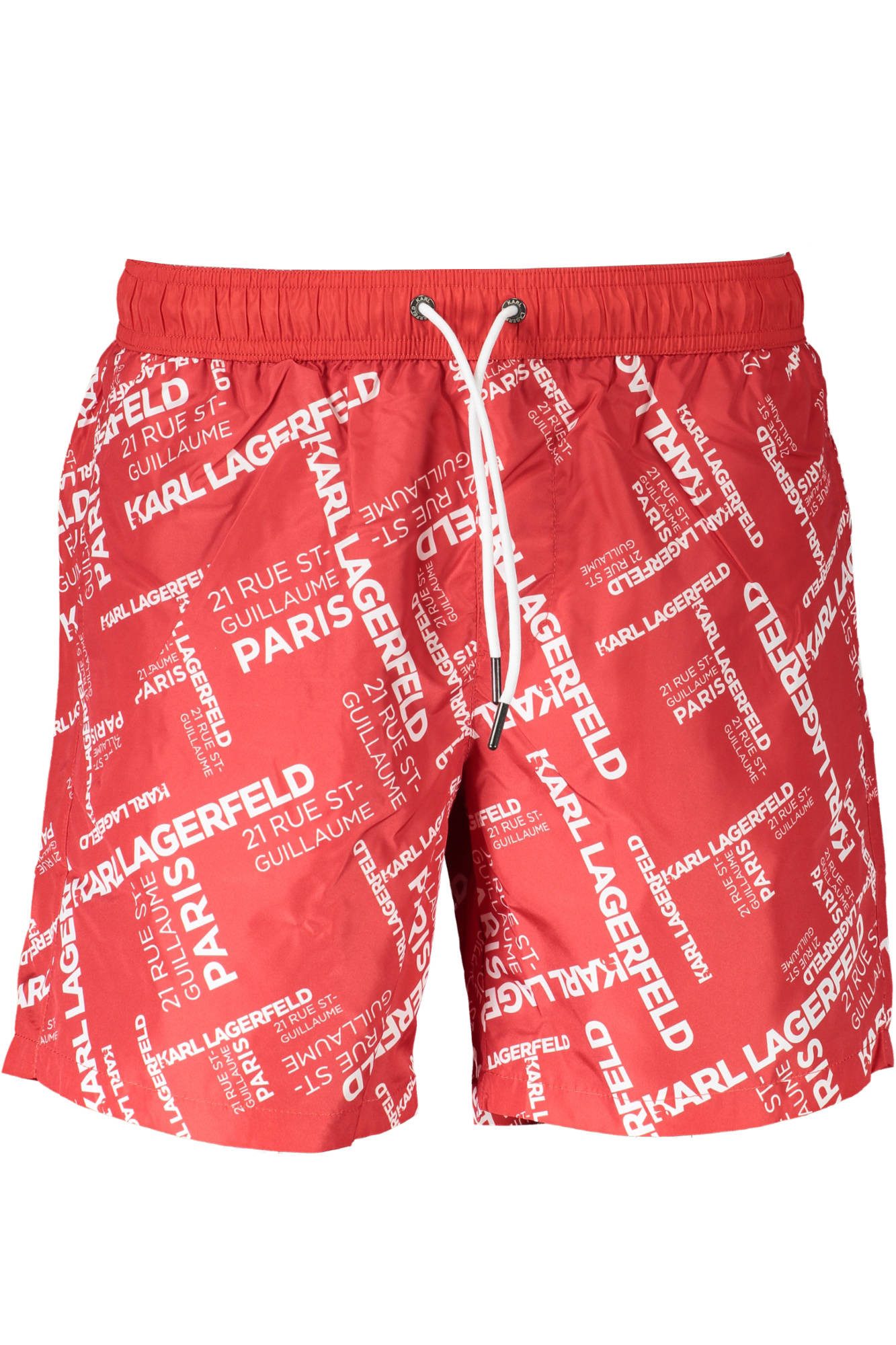 KARL LAGERFELD Badeshorts Stilvolle rote Badeboxer für Herren – Mittellang mit Taschen und Sl