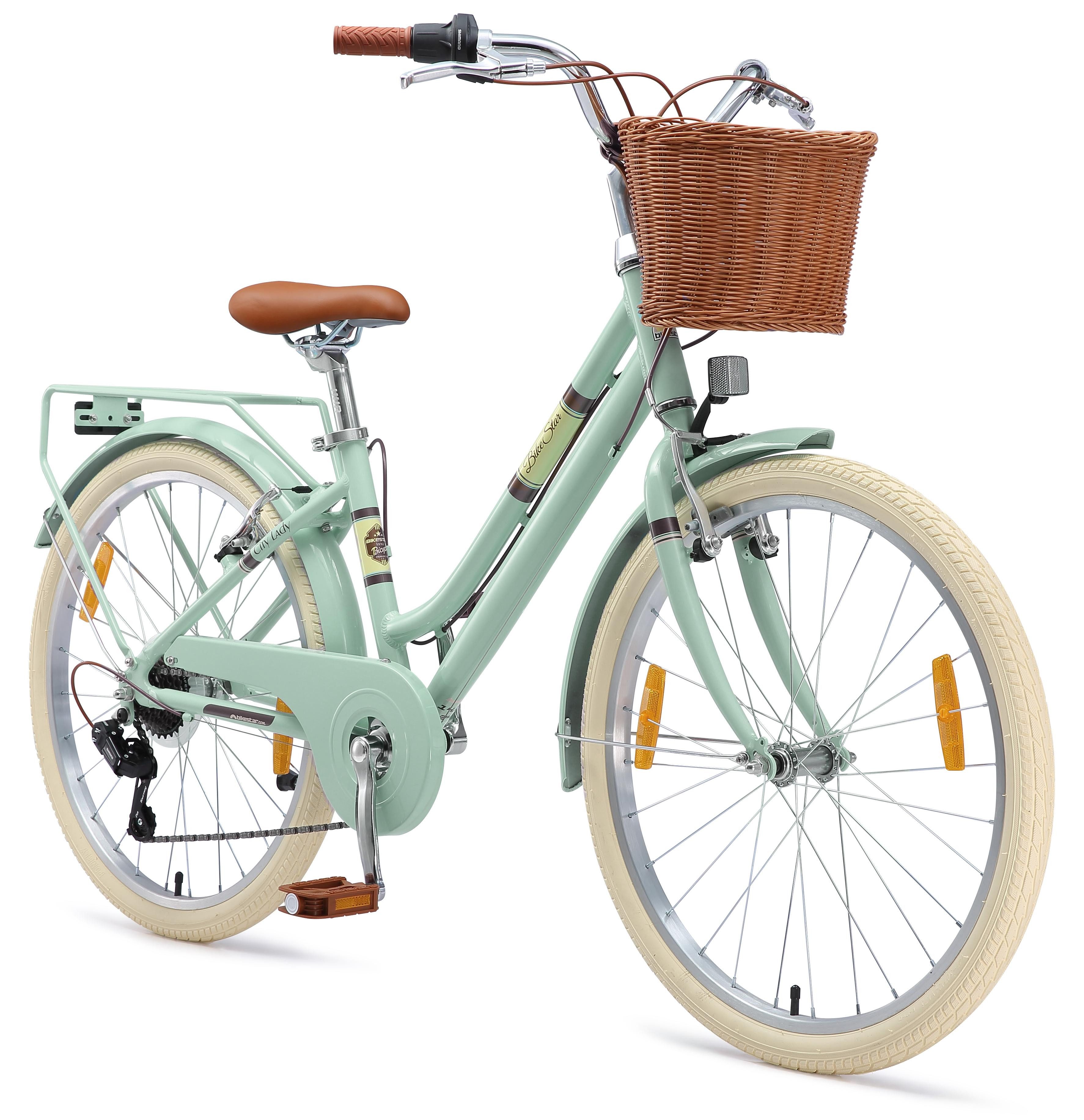 Bikestar Kinderfahrrad Cityrad 24 Zoll Aluminium ab 9 Jahre, 1 Gang, Korb, Gepäckträger, leichtes Treten, ergonomischer Rahmen