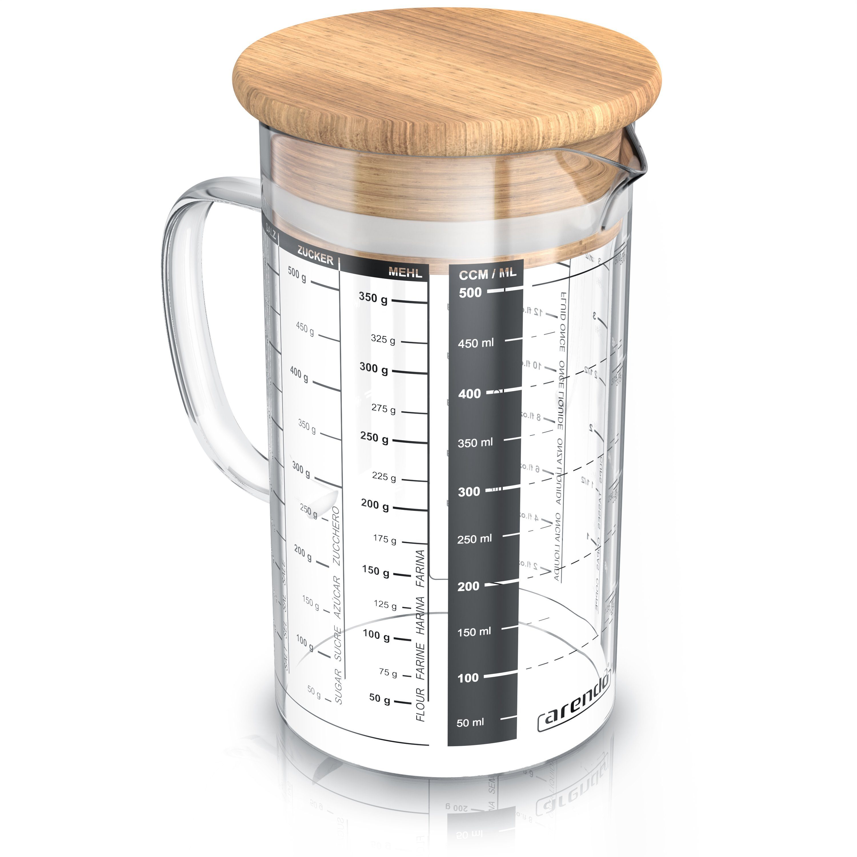Messbecher Glasbehälter 500 ml luftdicht, Küchenbehälter mit Bambusdeckel