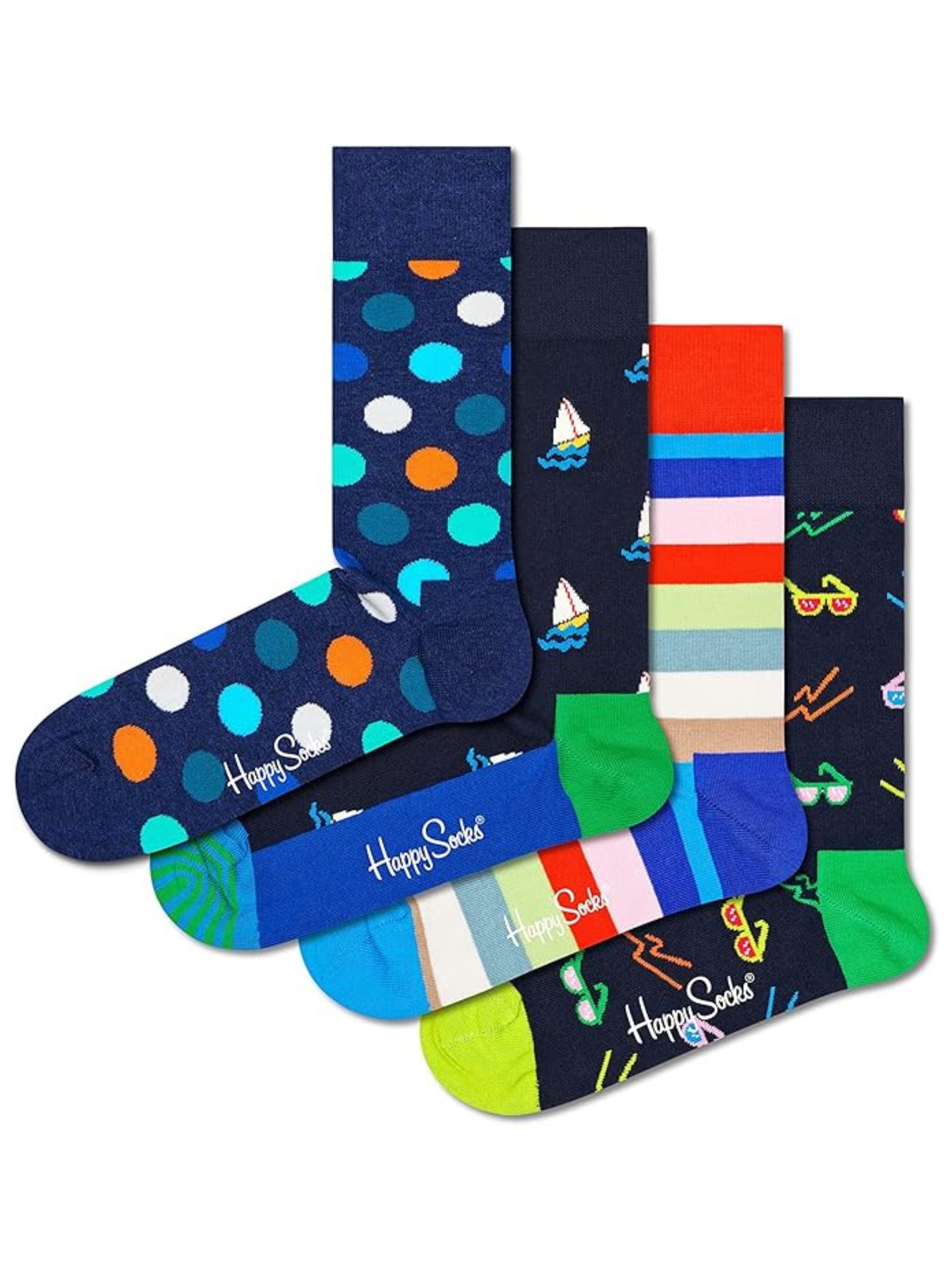 Happy Socks Basicsocken 4er Pack (41-46) Baumwoll Socken mit Motiv Navy Socks Logo