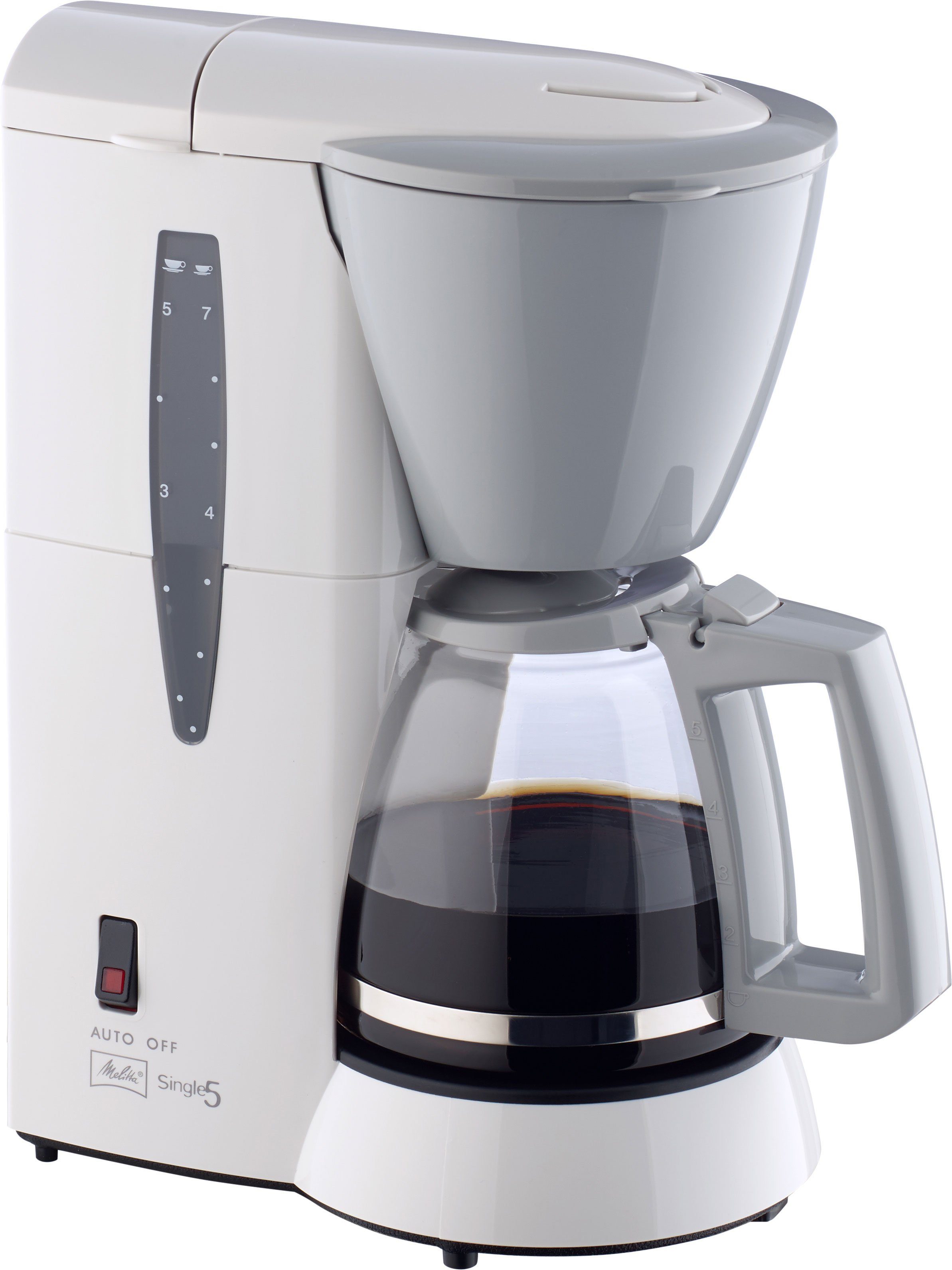 Melitta Filterkaffeemaschine Single 5 M 720 5 Tassen kompakt, 0.65l Kaffeekanne, 1x2 weiß
