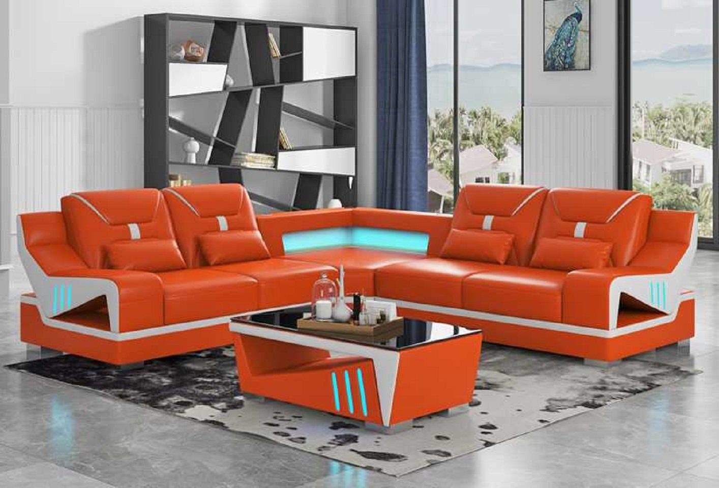 in L Orange Europe Made Eck 3 Form Ecksofa Polster Sofa Couch Ecksofa Designersofa Modern JVmoebel Couchen, Teile,