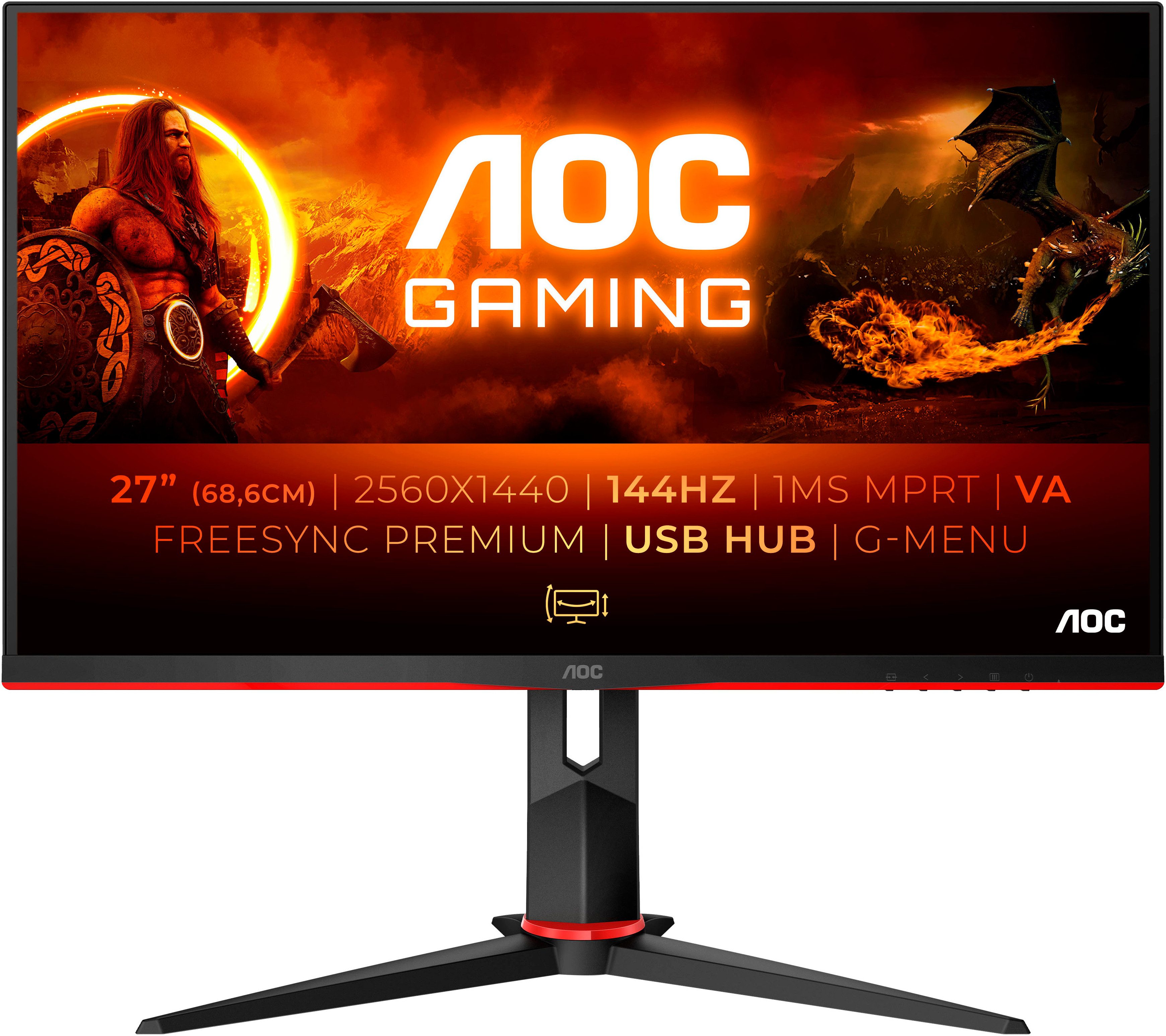 AOC Q27G2U/BK Gaming-LED-Monitor (69 cm/27 ", 2560 x 1440 px, QHD, 1 ms Reaktionszeit, 144 Hz, VA LED)
