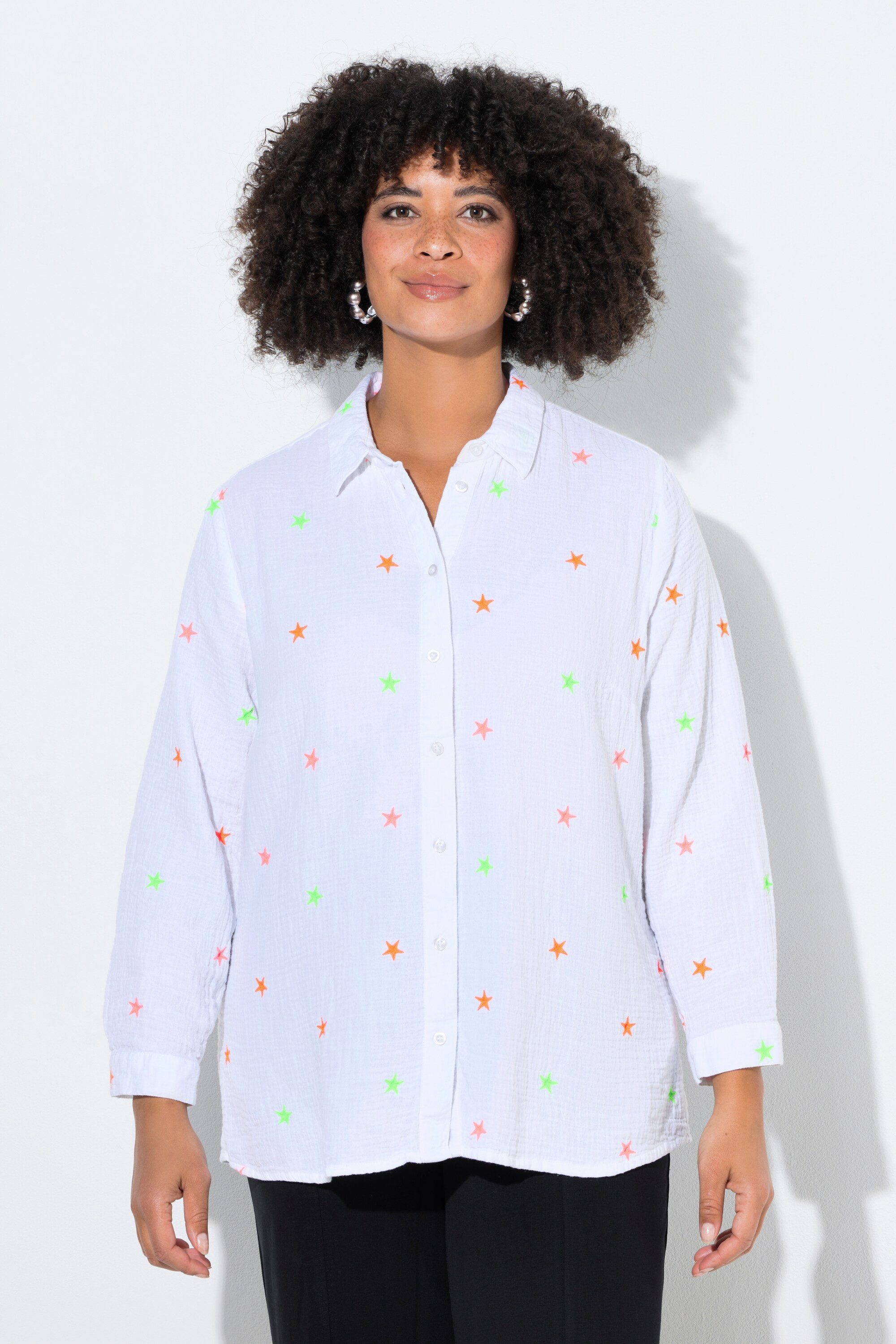 Angel of Style Hemdbluse Musselin-Bluse oversized Sternen-Stickerei günstig online kaufen