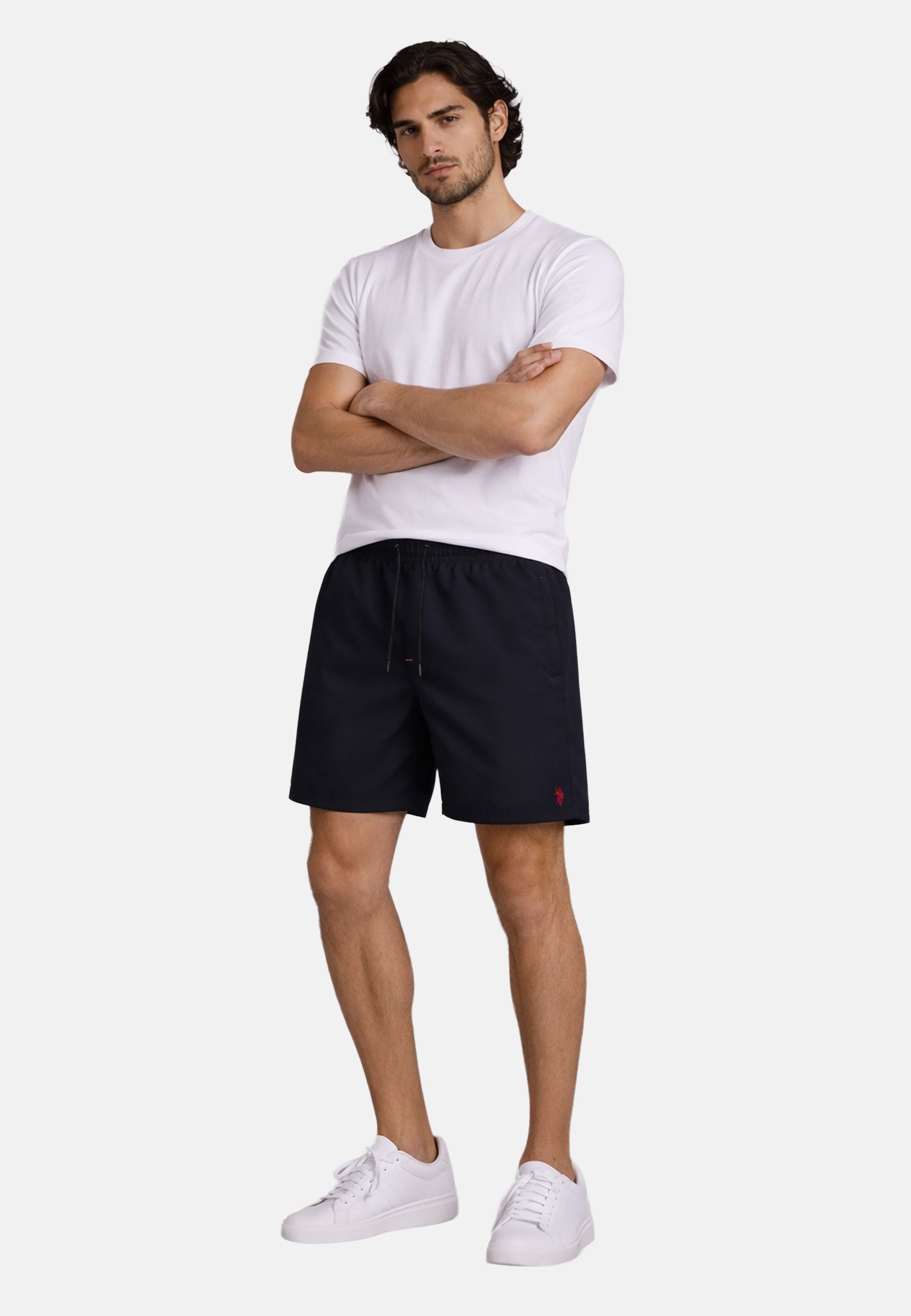U.S. Polo Assn. Badeshorts USChrys - Schwimmshorts mit Netzfutter und Kordelzug Leichte Badehose mit elastischem Bund und Allover-Logo
