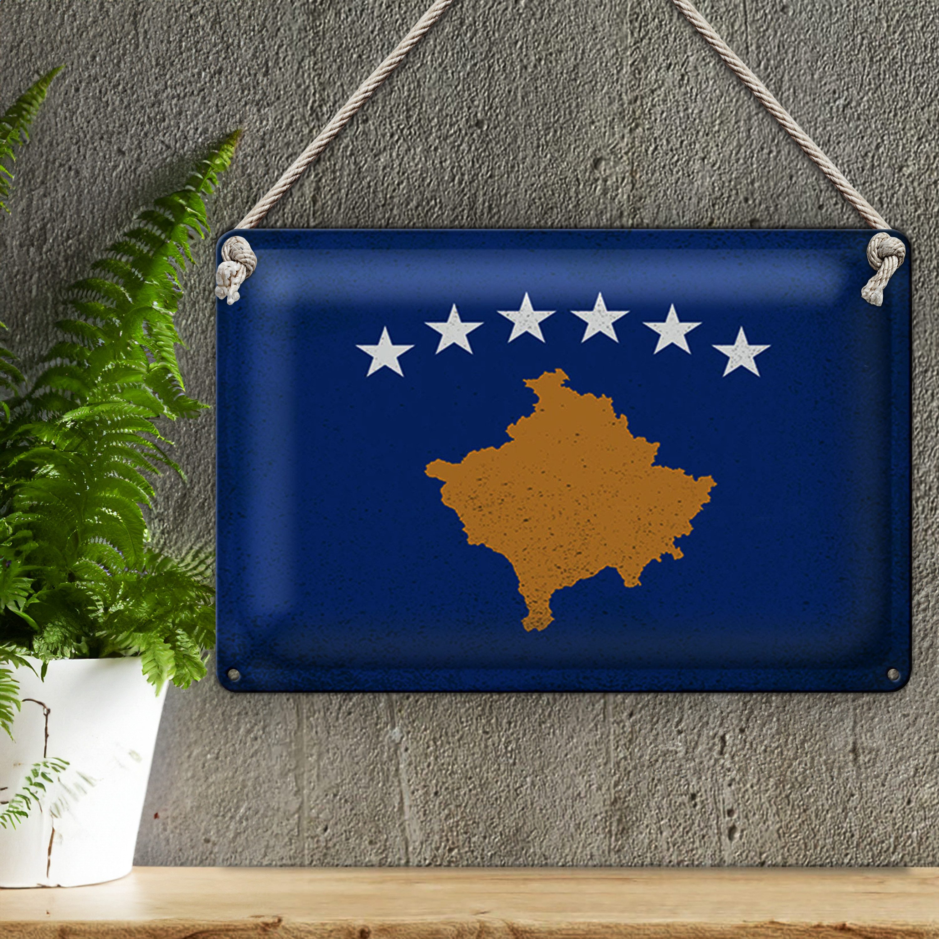 Roomando Metallschild Flagge Kosovo 18x12cm Flag of Kosovo Vintage