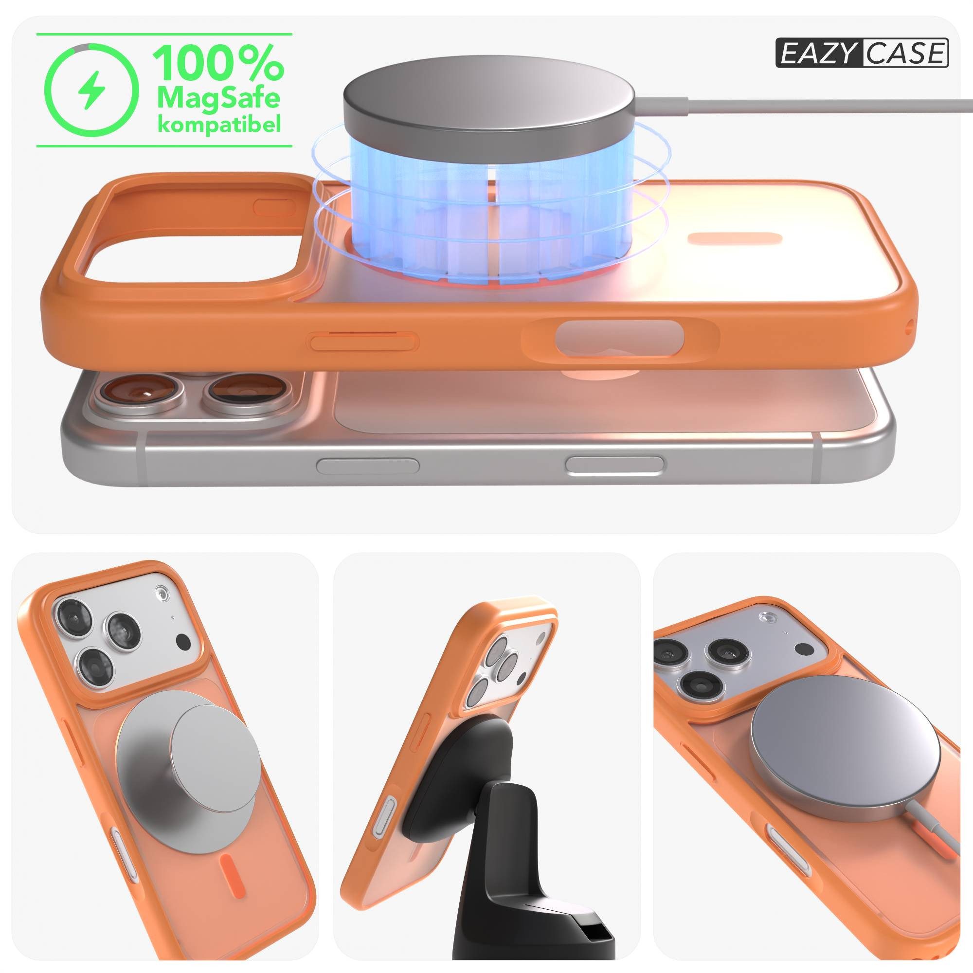 EAZY CASE Handyhülle Outdoor Case MagSafe für Apple iPhone 17 Pro 6,3 Zoll, Outdoor Case Handyhülle mit MagSafe Bumper leuchtend Orange