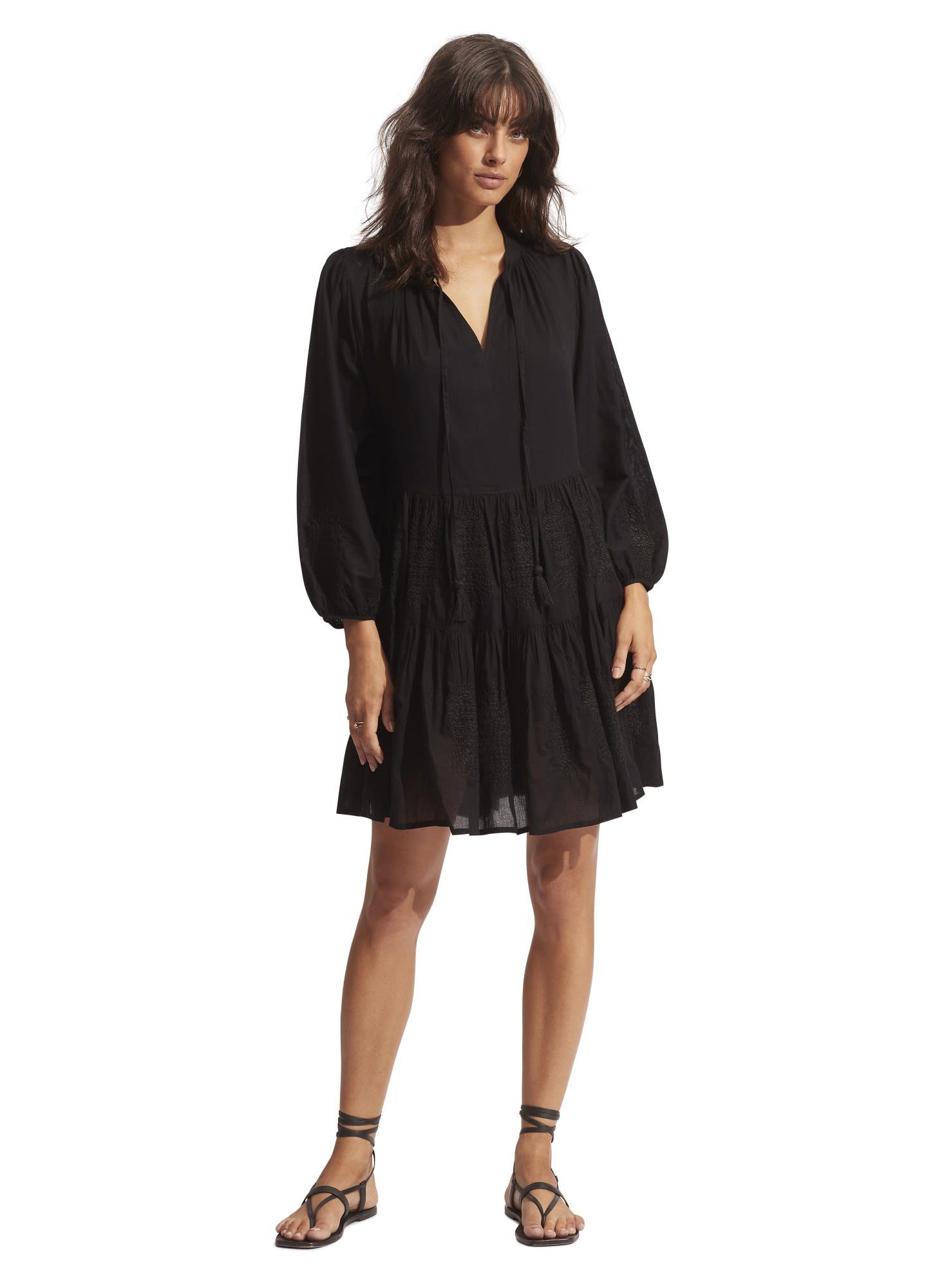 Seafolly Sommerkleid Seafolly W Corsica Embroidery Tier Dress Damen Black | Sommerkleider