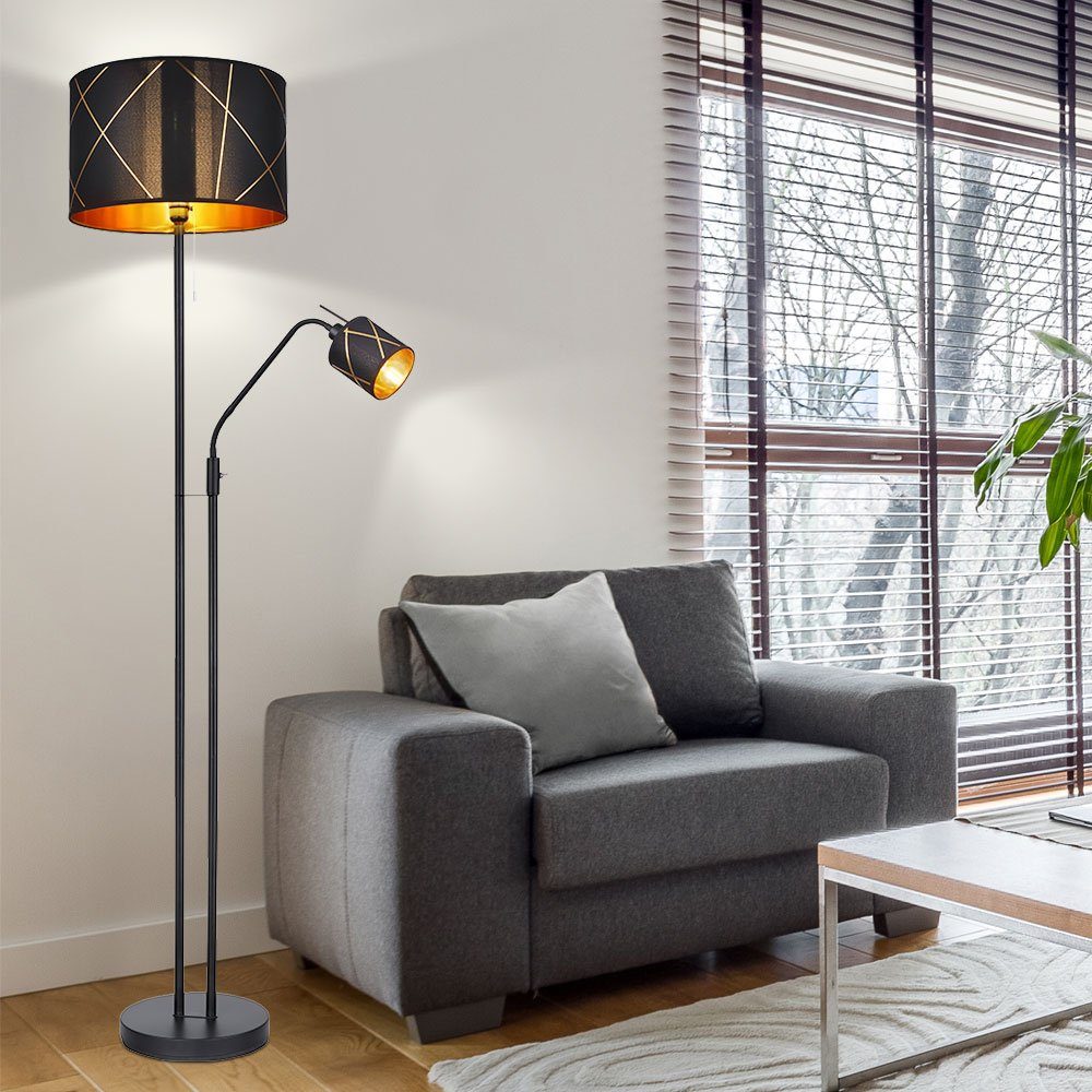etc-shop Stehlampe, nicht Leselampe Wohnzimmer mit inklusive, Deckenfluter schwarz Stehlampe Leuchtmittel gold