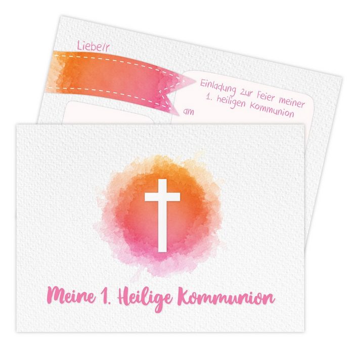 PAPIERDRACHEN Kommunionskarte 12 Einladungskarten zur Kommunion - Einladung zur Heiligen Kommunion für Mädchen und Jungen -hochwertig gedruckt in DIN A6