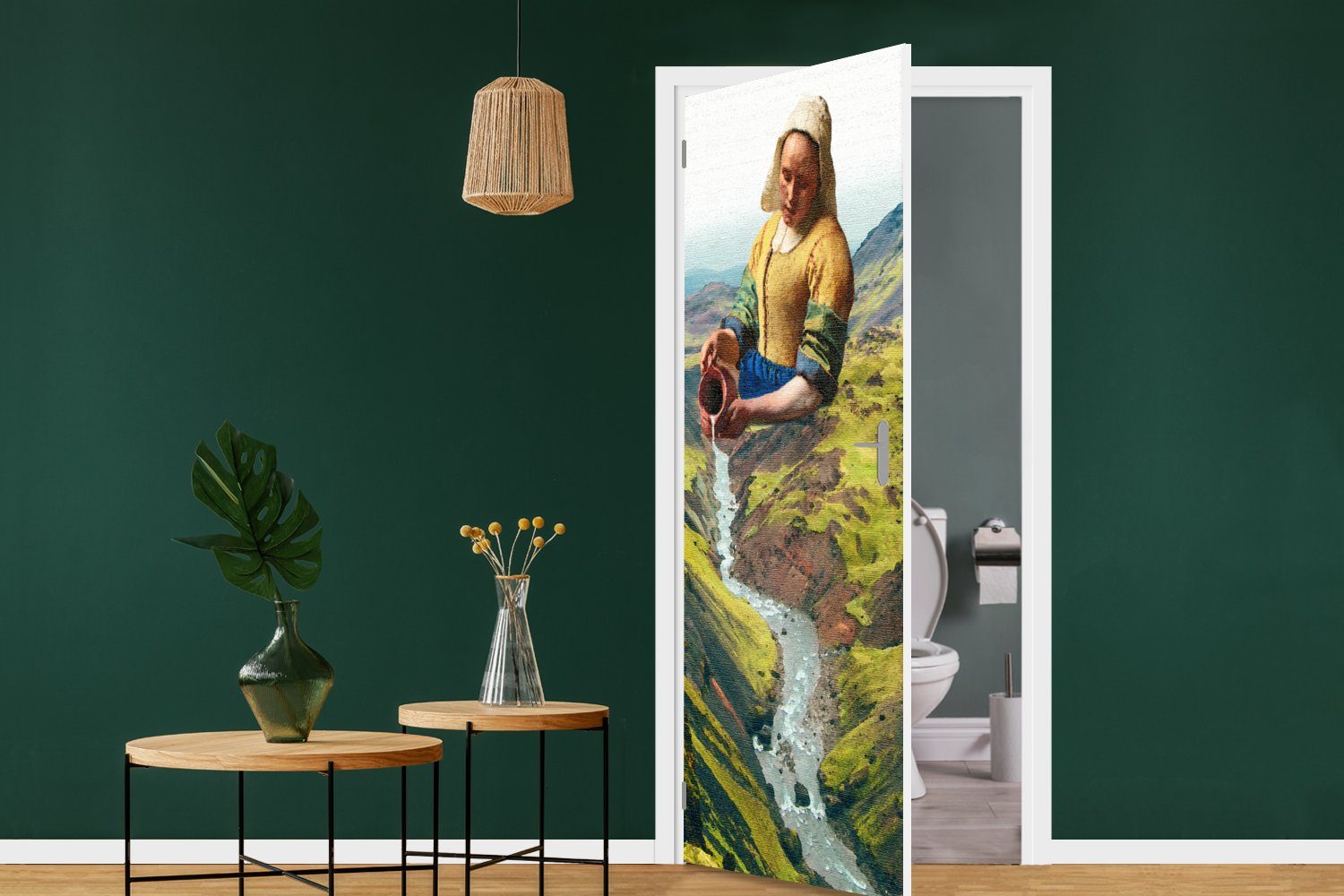 Vermeer, Fototapete Tür, Türtapete bedruckt, Matt, - cm Natur St), Türaufkleber, für MuchoWow (1 75x205 - Milchmädchen