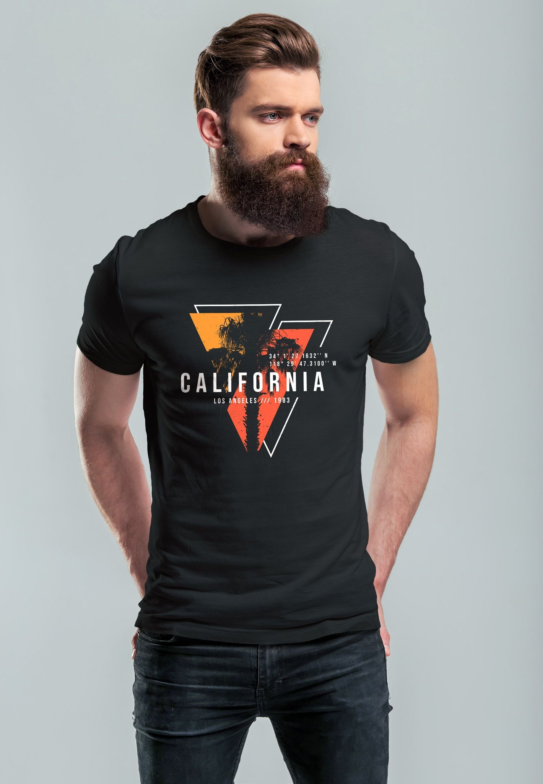 Neverless Print-Shirt Herren T-Shirt California Los Angeles Surfing Motiv S günstig online kaufen