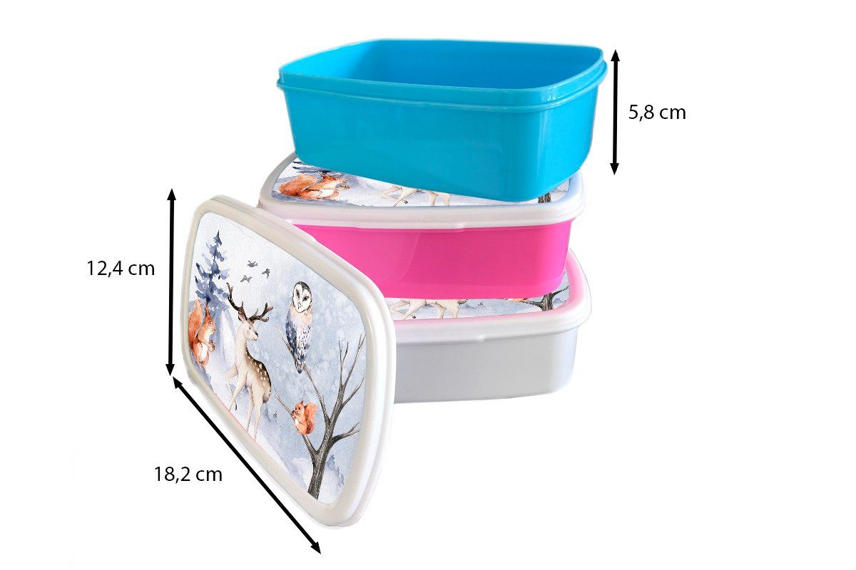 - Brotbox Kunststoff Lunchbox Erwachsene, Hirsche, Kunststoff, Schnee Winter rosa Brotdose Mädchen, - (2-tlg), Kinder, für Snackbox, MuchoWow
