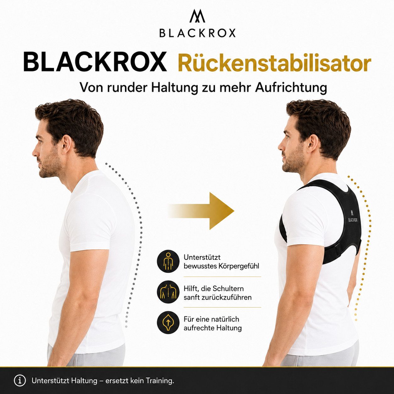 BLACKROX Rückenstabilisator [Vergleichssieger 2025] [Damen & Herren] [Haltungskorrektur] (Einzelprodukt, Einteilig), Schmerzlindernd, hautfreundlich, stabilisierend, ergonomisch