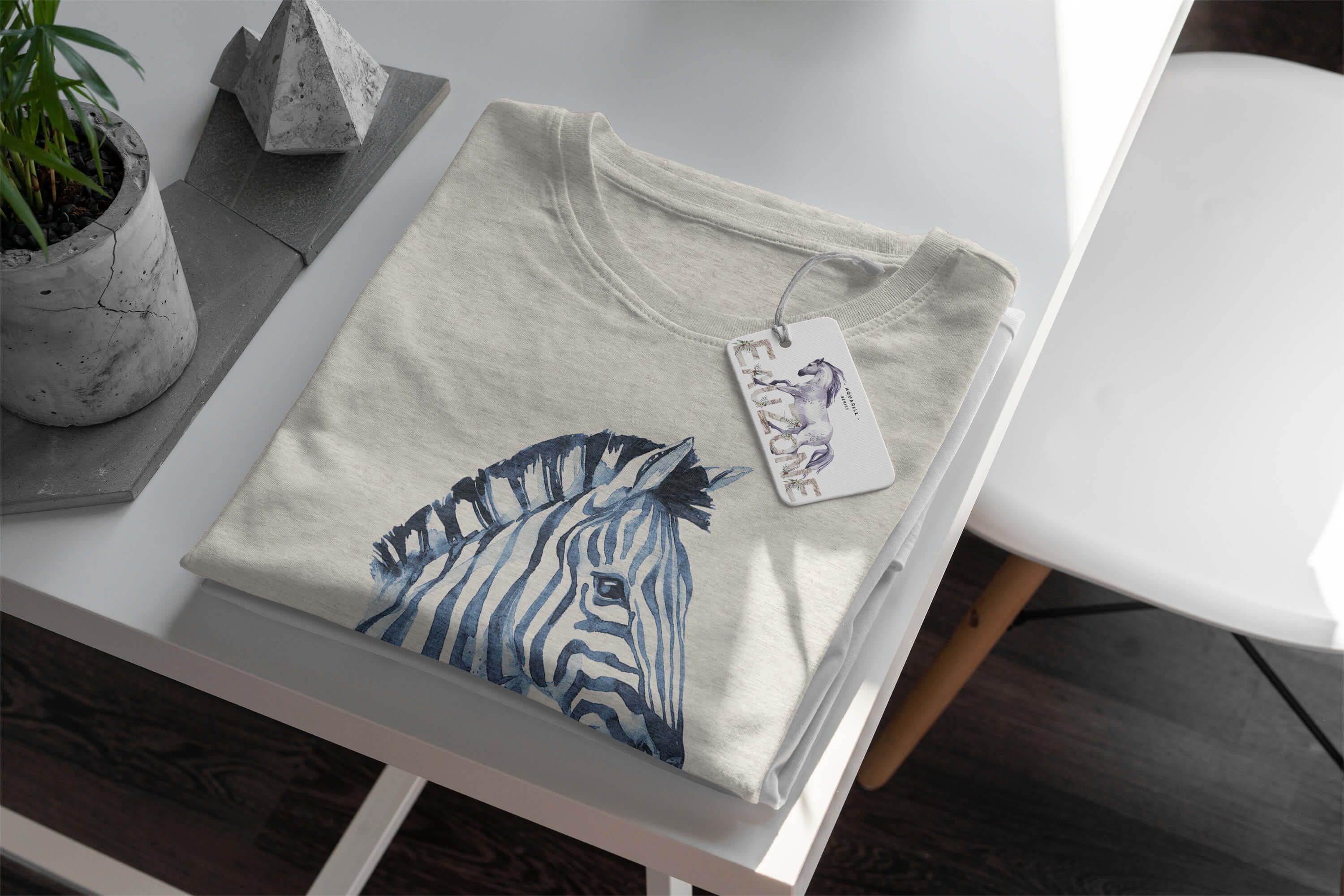 Nachhaltig Herren Bio-Baumwolle Art erneue Sinus T-Shirt Shirt Aquarell (1-tlg) Ökomode T-Shirt Motiv Zebra gekämmte 100% aus