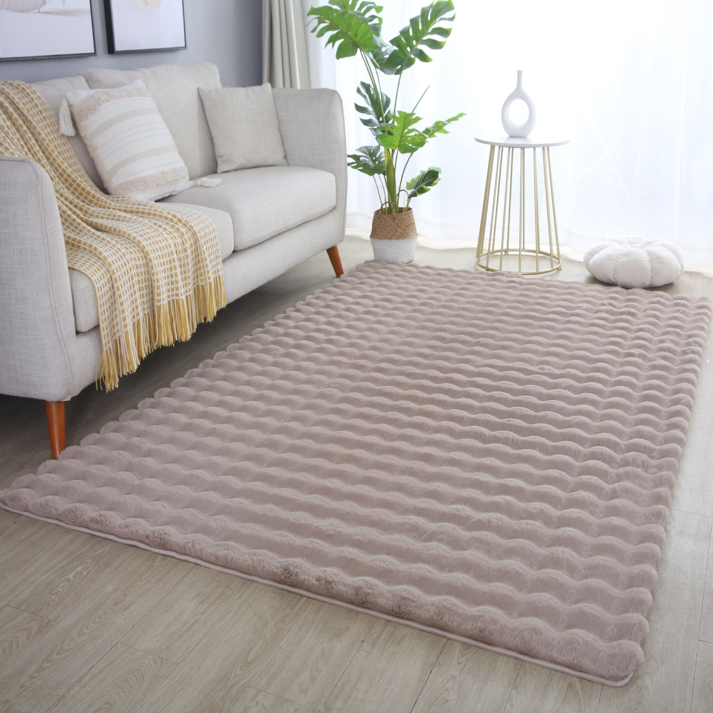 Hochflor-Teppich Unicolor - Einfarbig, Carpettex, Läufer, Höhe: 25 mm, Teppich Wohnzimmer Soft Einfarbig 3D Optik flauschig Plüsch Teppich