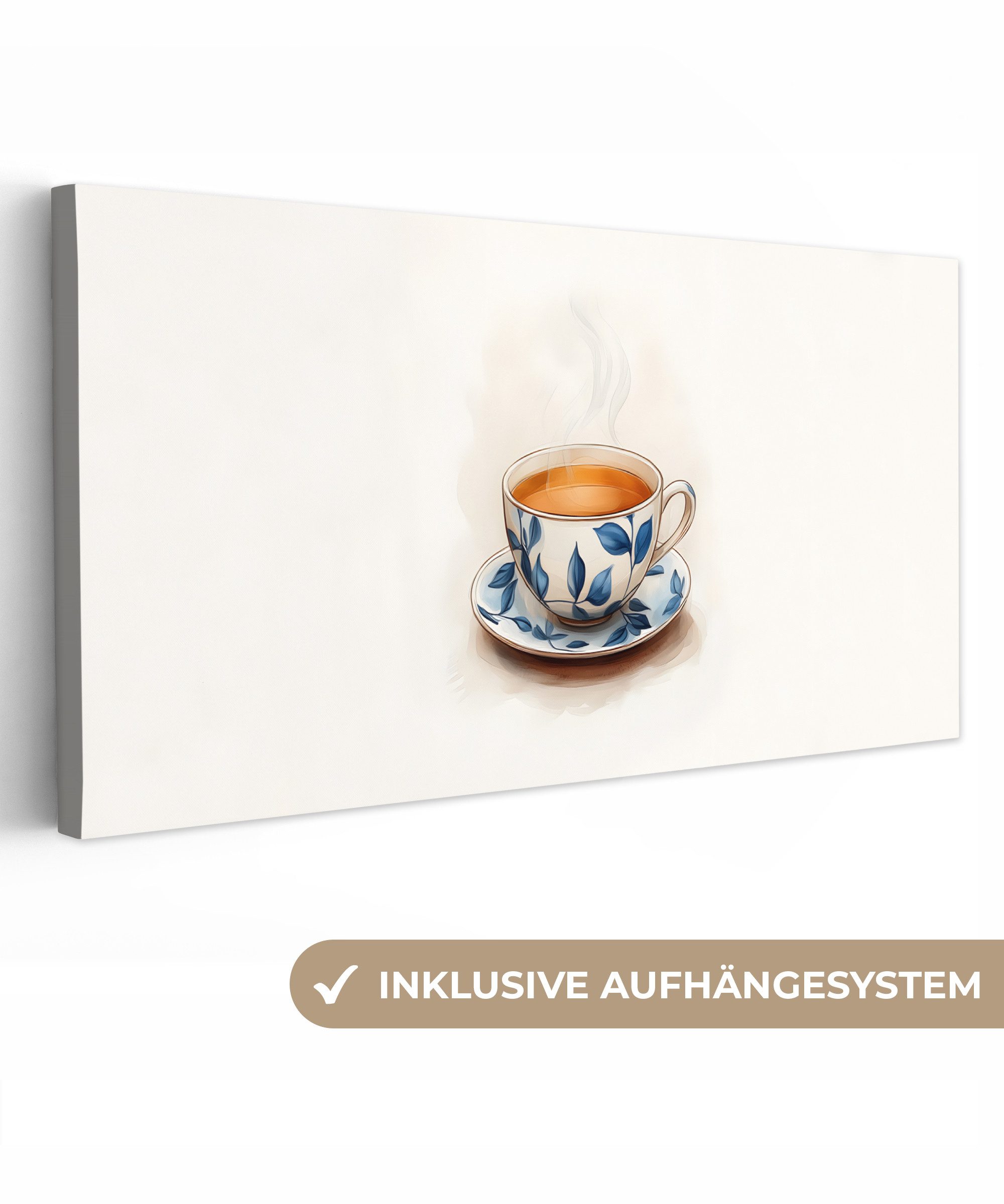 OneMillionCanvasses® Leinwandbild Panorama Teetasse - Blätter günstig online kaufen
