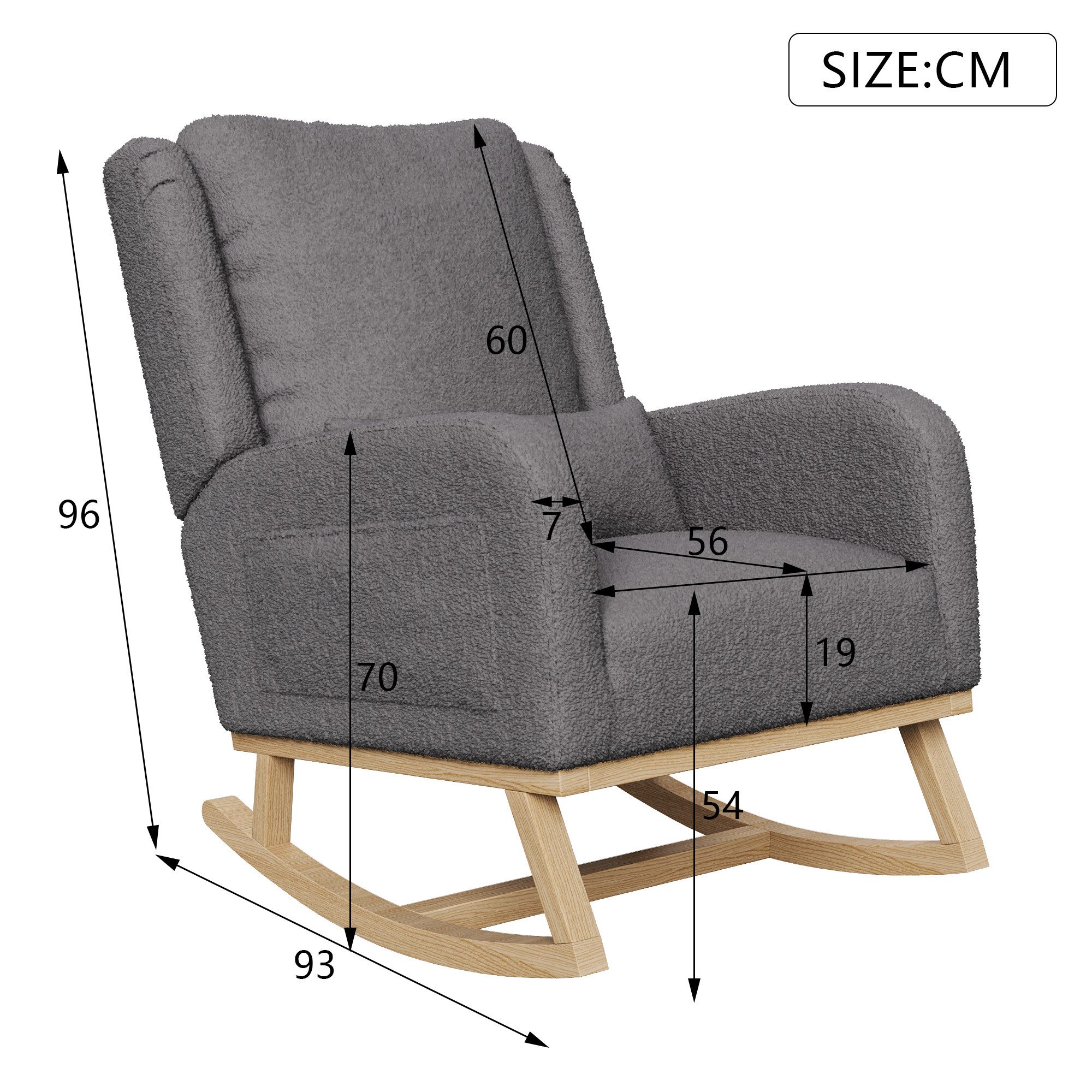 Gdood Schaukelstuhl Stillsessel Relaxsessel Sehr gut geeignet für Schlafzimmer Wohnzimmer (1 St), 2 Seitentaschen, 1 Lendenkissen, Teddy Velvet