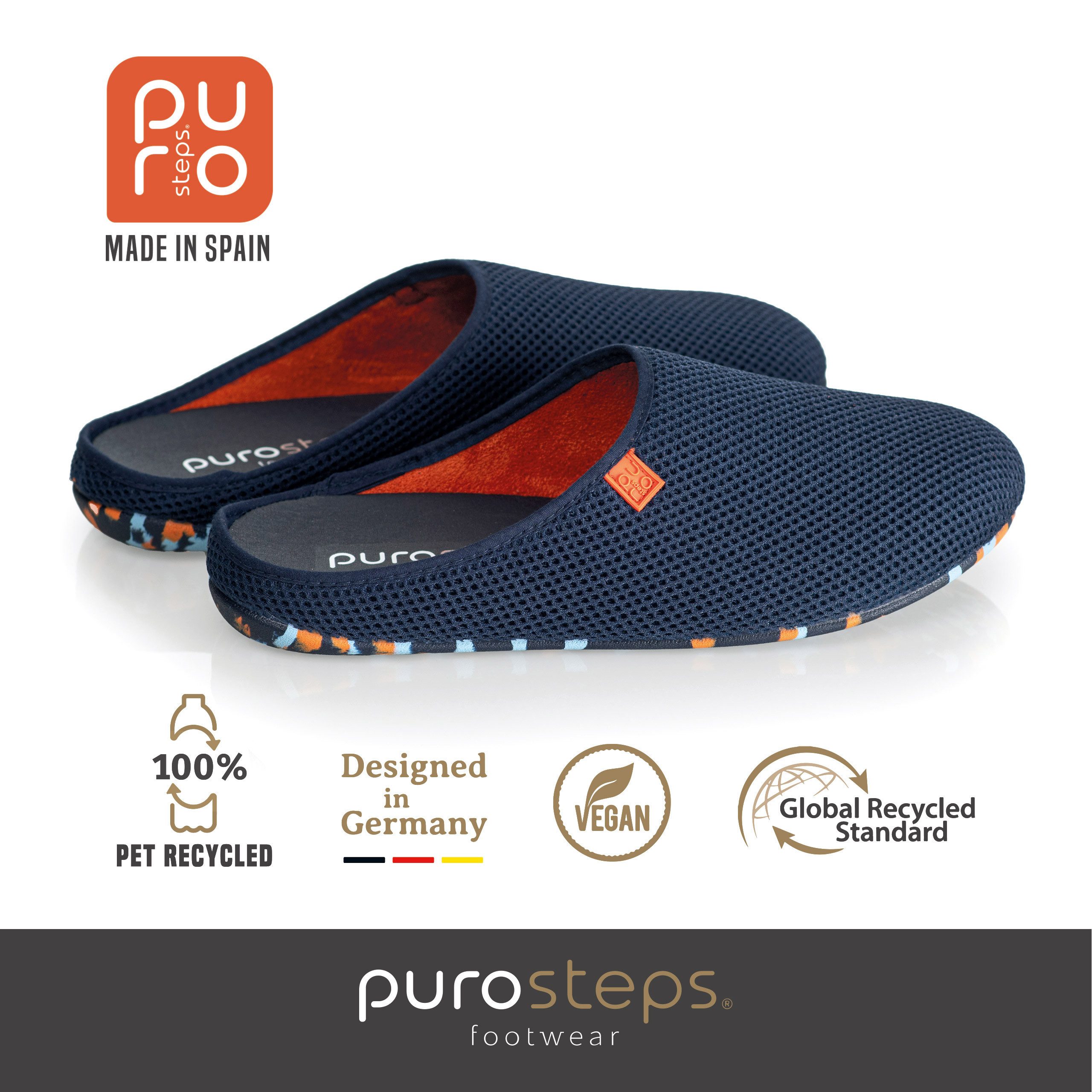 purosteps Casa-Eco Hausschuh Hergestellt aus recycelten PET Flaschen, Handgefertigt, Naturkautschuk
