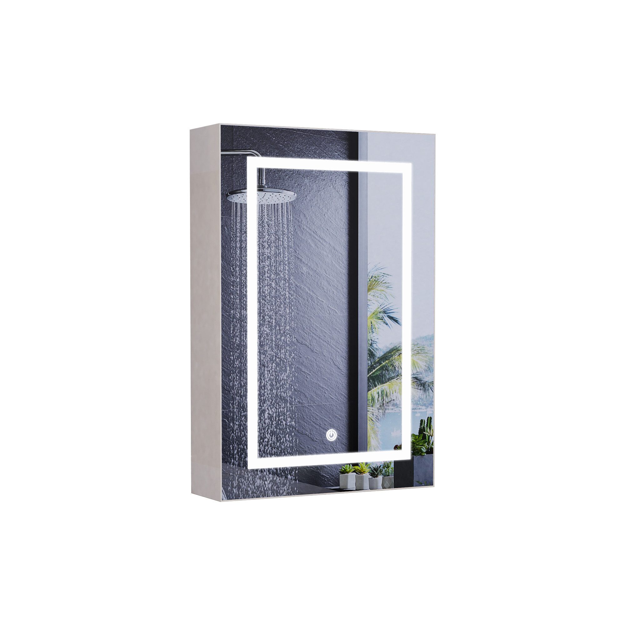 ADWOLT Badezimmerspiegelschrank Spiegelschrank mit LED-Beleuchtung (Set, 1-St., Badezimmerschrank mit Spiegel und 1 Türen) Wandschrank mit Ablage, Touchschalter, 70 x 50 x 12.5 cm, Weiß