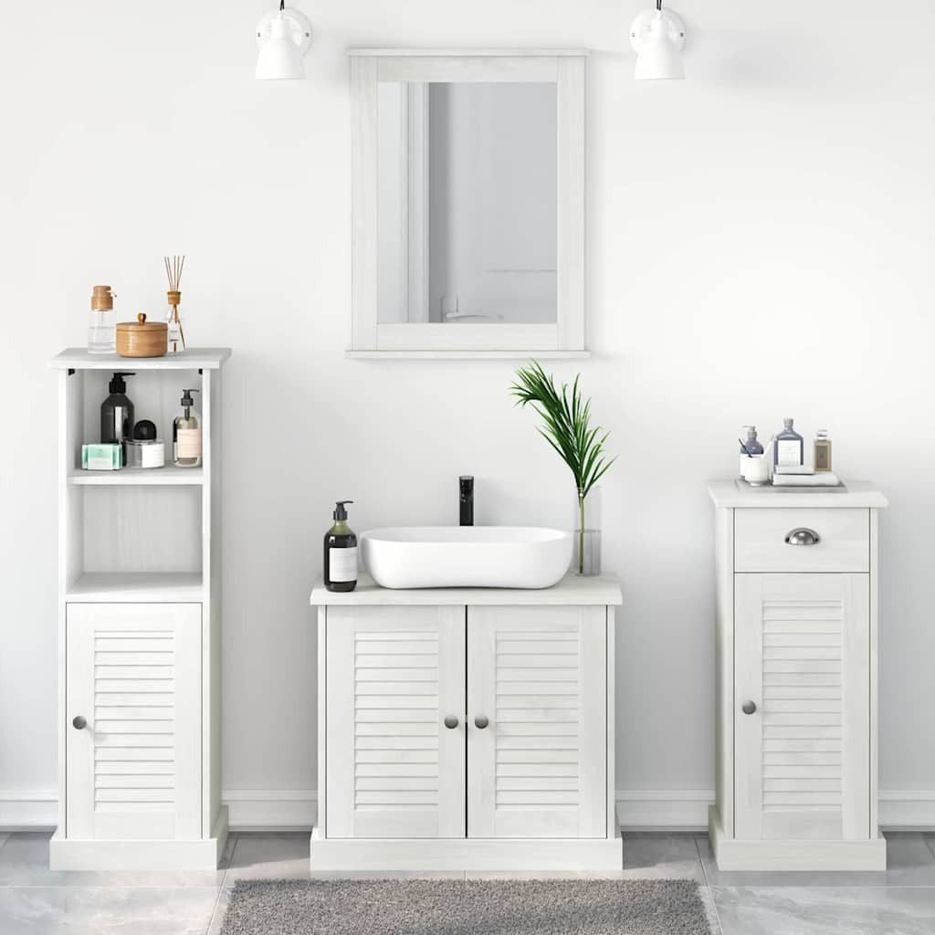 vidaXL Badezimmer-Set Badezimmermöbel-Set 4 Stk. Antik Weiß Massives Kiefernholz, (4-St)
