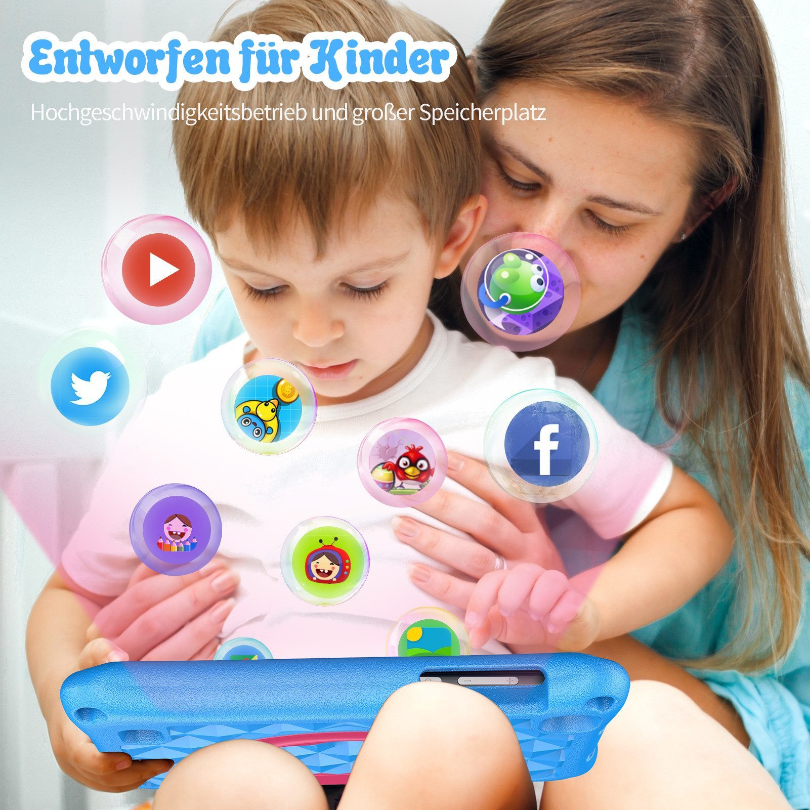 VASOUN 7 Zoll Kinder tablet,32 GB,wifi,Kindersicher,Kinder Lern-Tablet Tablet (7-Zoll-Tablet", 32 GB, Android, (Anti-Blaulicht,Vorinstallierte Kinder Lernsoftware,Robustes Design)