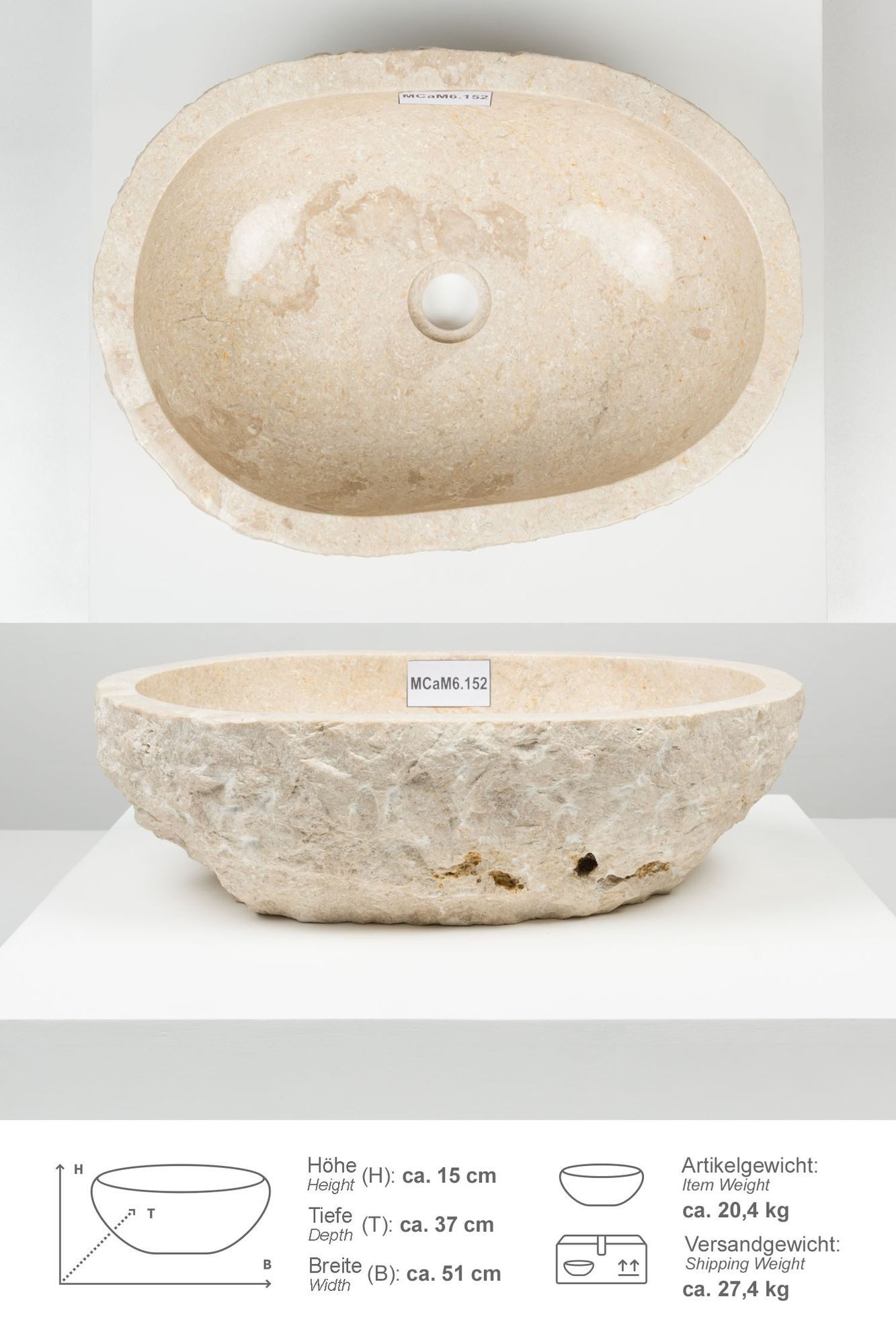 wohnfreuden Aufsatzwaschbecken Erosi Marmor Waschbecken 50 cm creme (Kein S günstig online kaufen