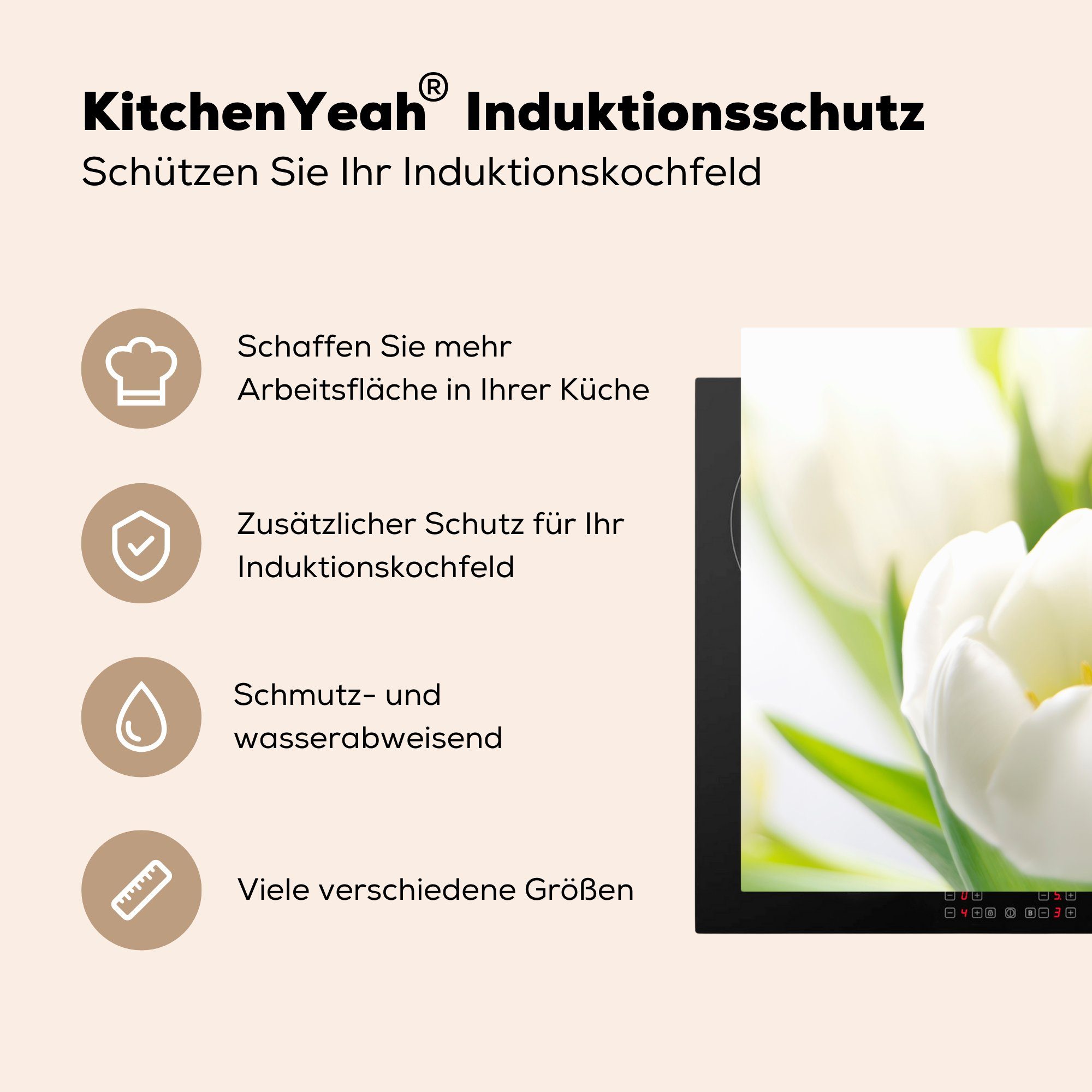 Tulpe, Vinyl, cm, weißen für Ceranfeldabdeckung, tlg), 78x78 einer Arbeitsplatte Nahaufnahme MuchoWow küche Herdblende-/Abdeckplatte (1