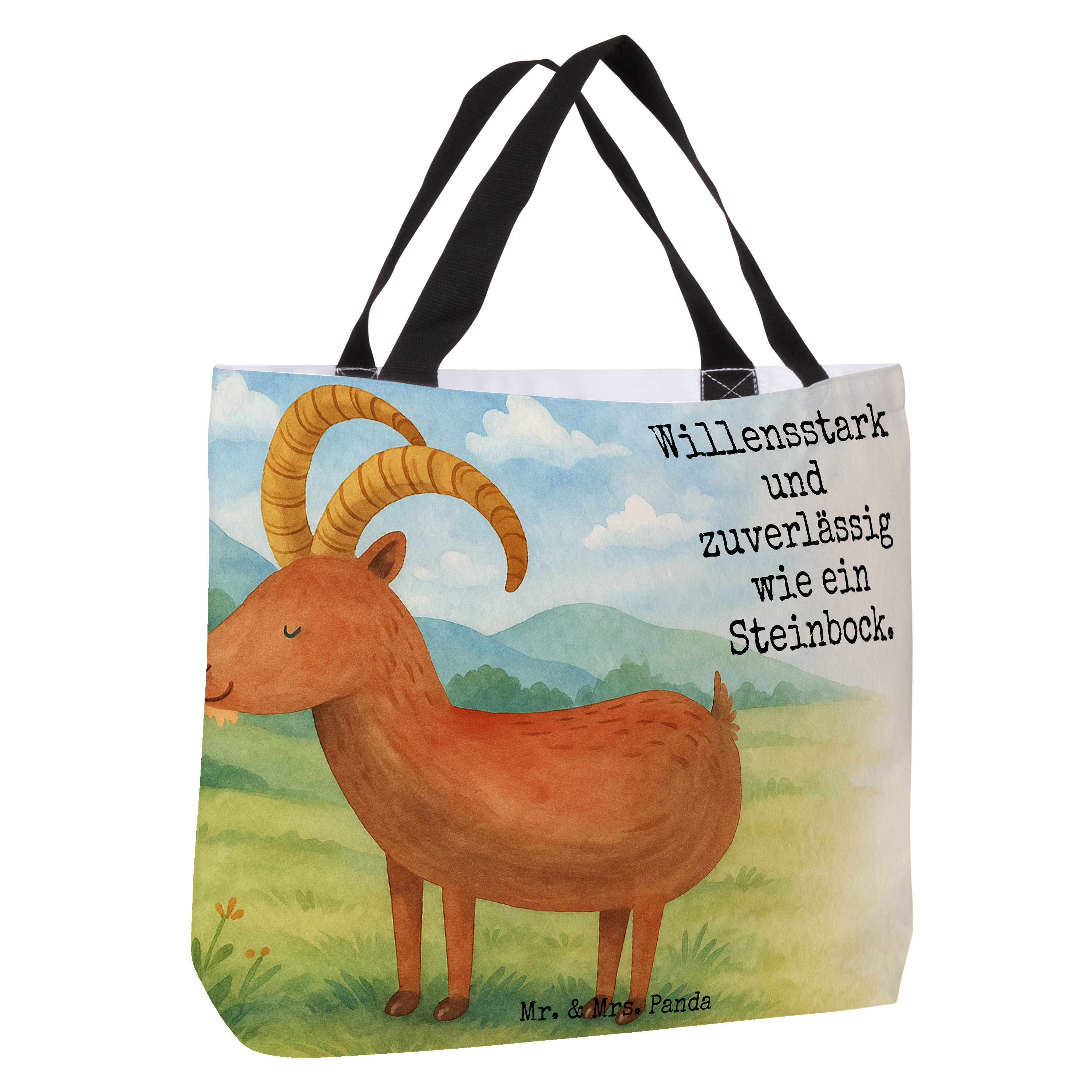 Mr. & Mrs. Panda Shopper Sternzeichen Steinbock Design, Tote Bag, Weiß, Strandtasche, Tasche, (Packung), Beutel Reisetasche Tote Bag