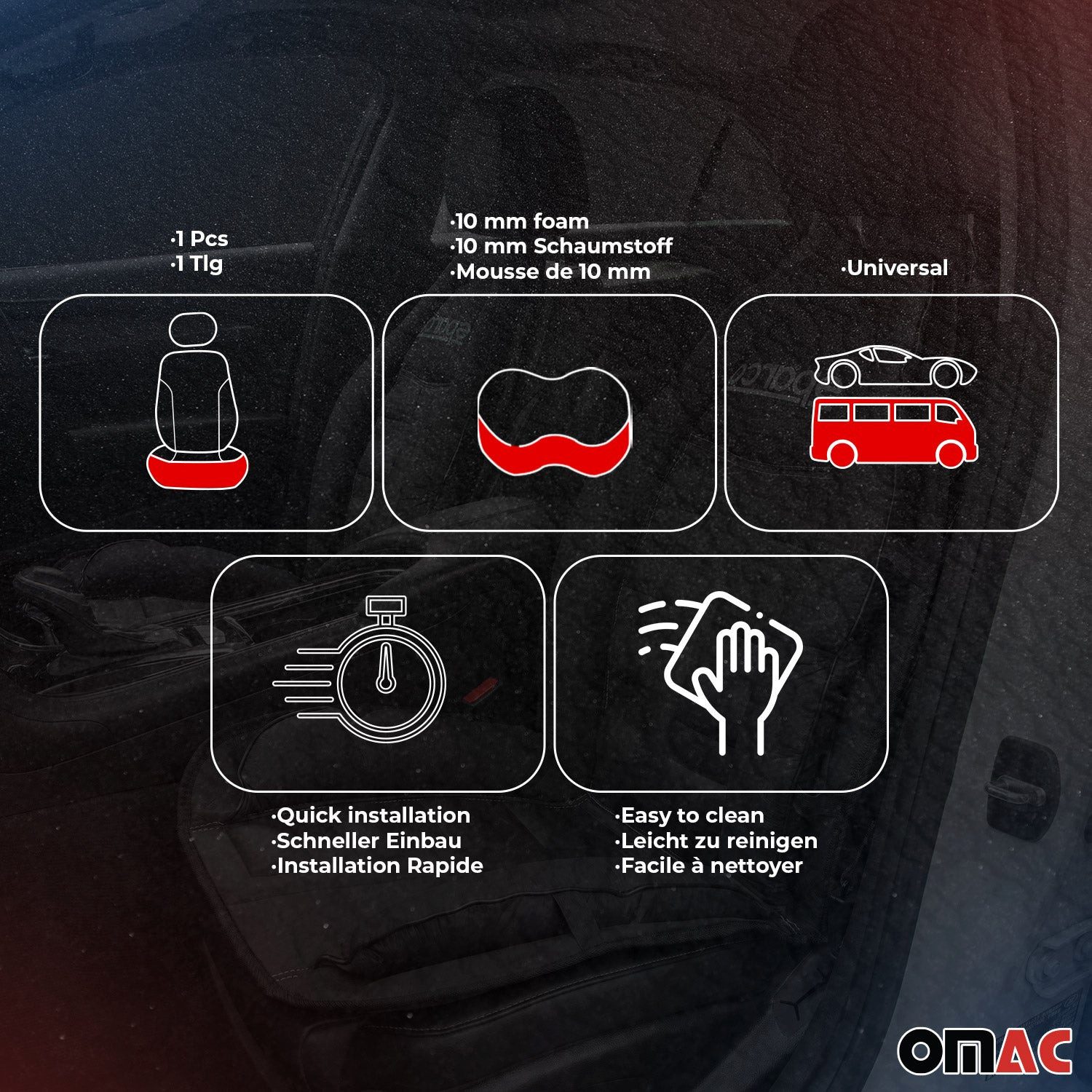 OMAC Car Seat Cover SPARCO Seat Cushion Seat Pad Universal Black Blue Car Seat Protector, Breathable, Sporty Look, Ergonomic