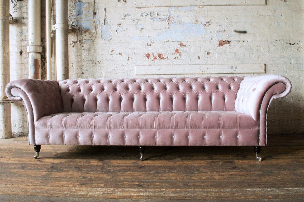 Xlmoebel Chesterfield-Sofa Großes XXL-Sofa in Chesterfield-Stil neu in Rosa mit Samt- Leder, Hergestellt in Europa