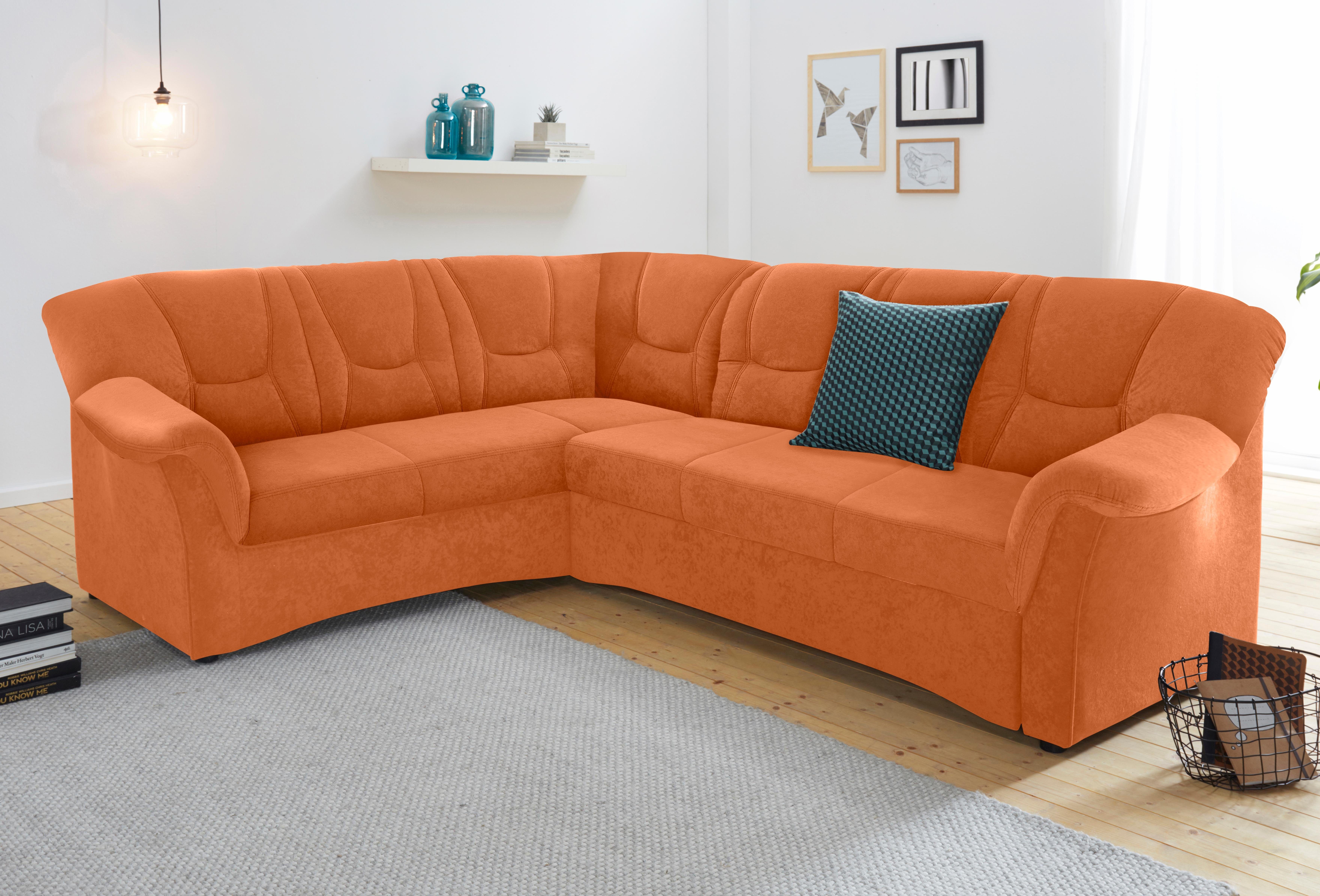 DOMO collection Ecksofa SARAFINA 240x190 cm, auch mit Federkern für mehr Sitzkomfort!, whlw. mit Bettfunktion, elegantes Design, L-Form
