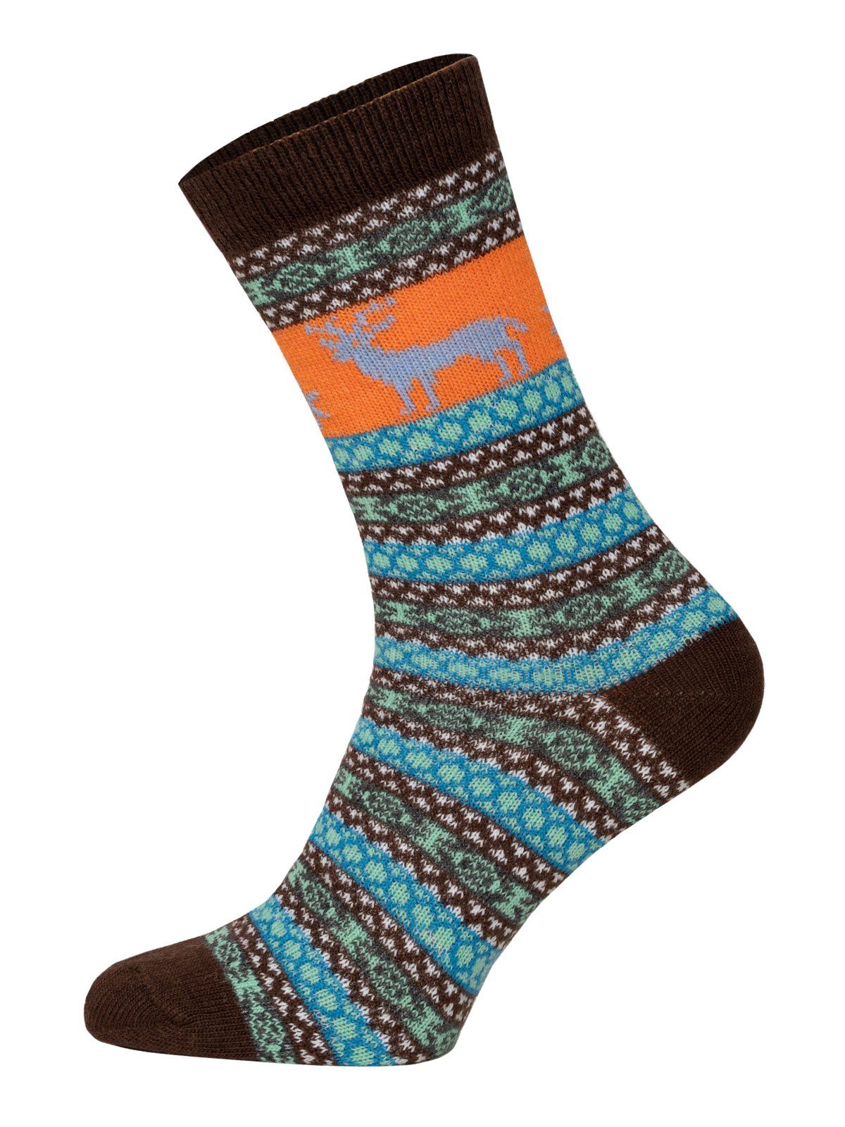 HomeOfSocks Norwegersocken Hygge Elch Norweger Socken Für Herren Und Damen mit Wolle 2er Pack Wollsocken Fröhlich Bunten Elch Mustern Druckarmer Zehennaht