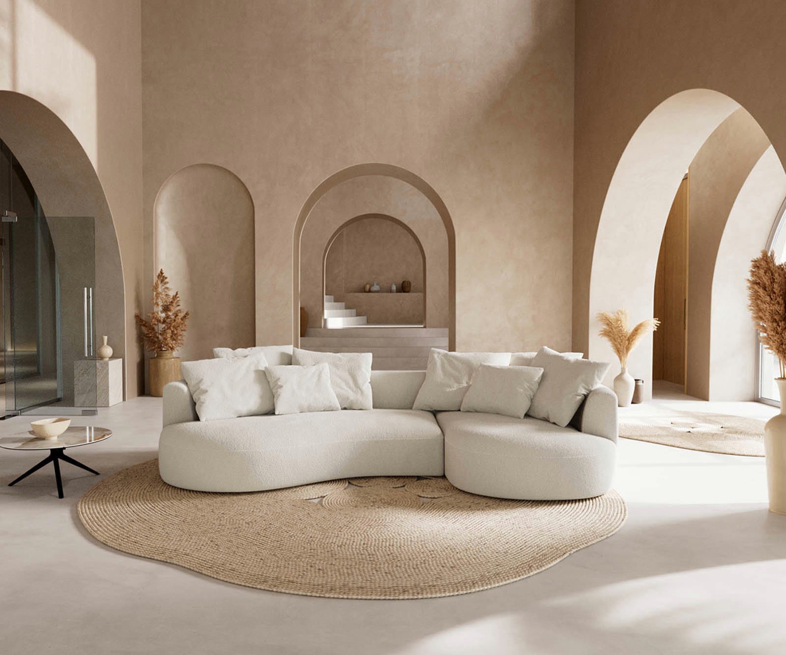 DELIFE Big-Sofa Edina, Bouclé Creme-Weiß 330x170 cm günstig online kaufen