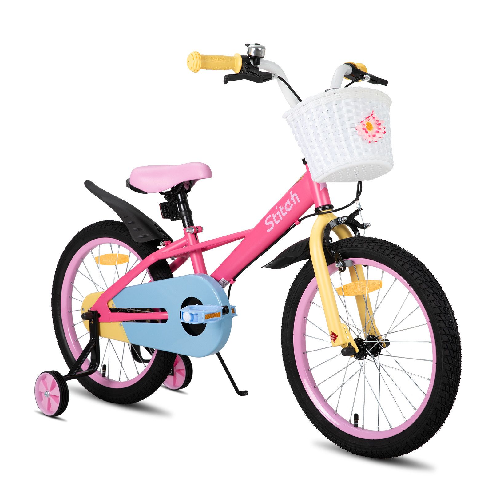 JOYSTAR Kinderfahrrad Macarons 12 14 16 18 Zoll fahrrad für 2-9 jährige Mädchen & Jungen, mit Korb,Stützrädern, Kotflügel, Korb, Fahrradklingel, Reflektorplatte