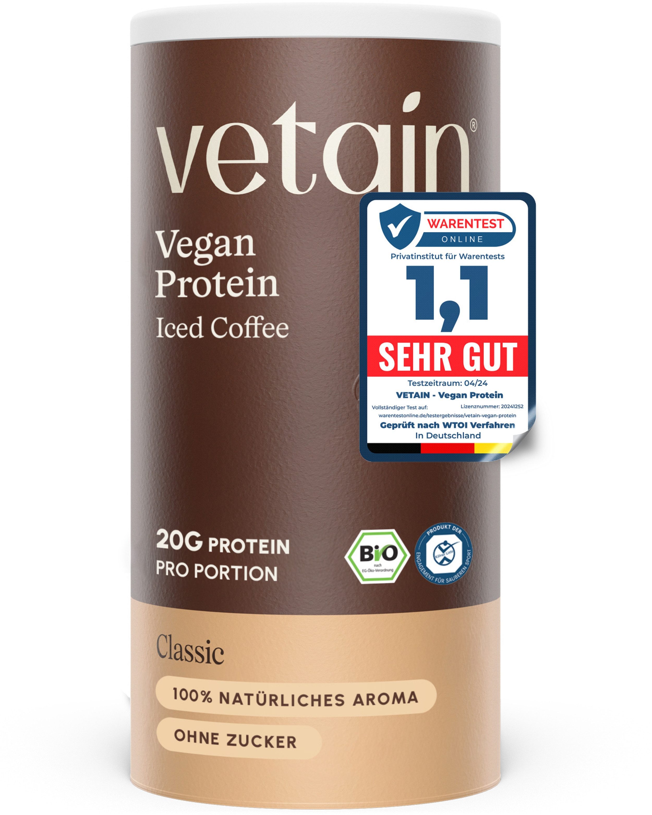 VETAIN Protein Pulver Vegan - Bio Protein Pulver, 540 g, Fermentiertes Erbsenprotein, ohne Stevia, Sucralose & Aspartam