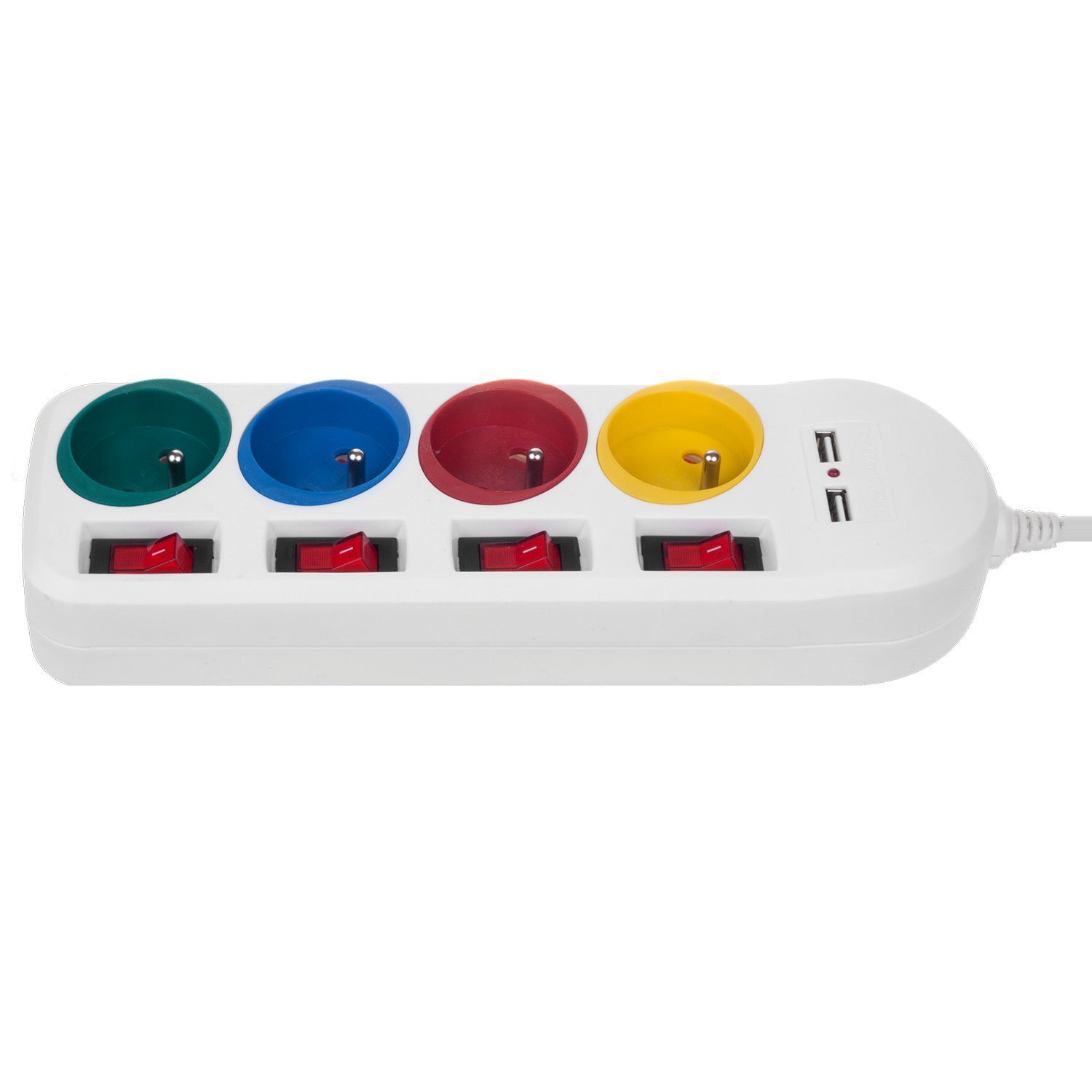 Maclean MCE229 Steckdosenleiste 4-fach (Ein- / Ausschalter, USB-Anschlüsse, separate Ein- / Ausschalter, Kindersicherung, Kabellänge 1.5 m), 4-Steckdosen-Verlängerungskabel + 2xUSB, mit Schalter 1,5m