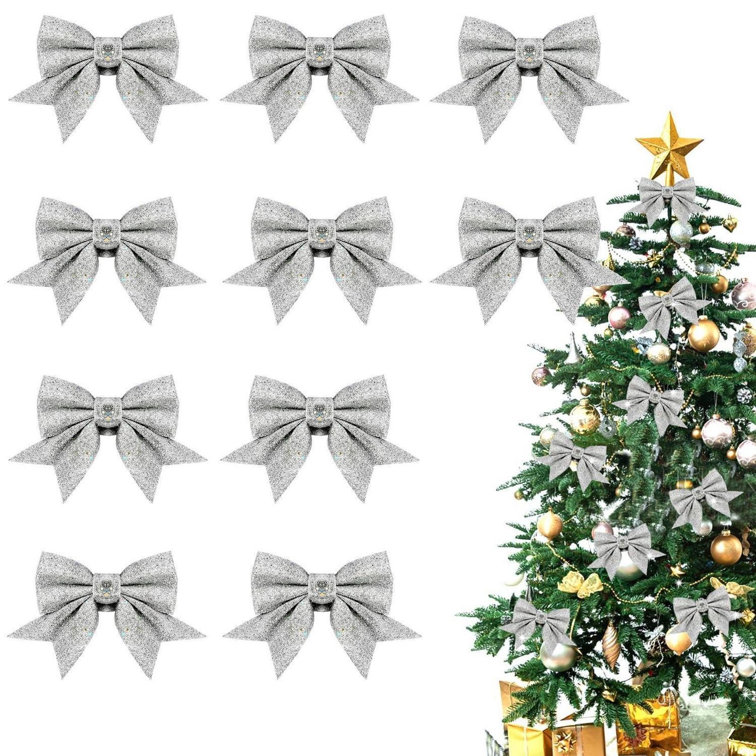 LuxusKollektion Weihnachtsbaumschleife Schleifen Weihnachtsbaum 10er Set Silber