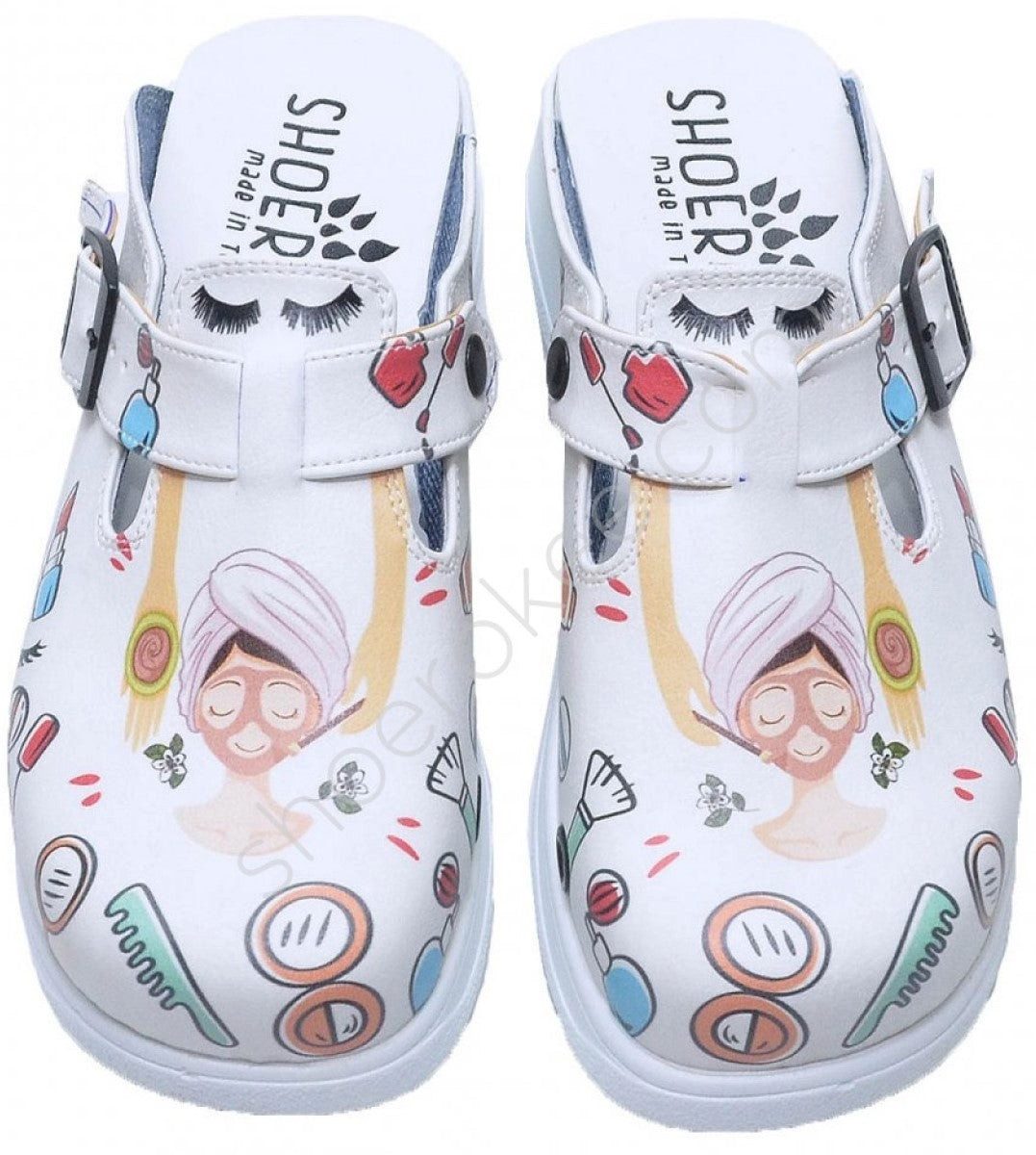 Damen Clogs mit Make-up-Print und Absatz -täglichen Arbeitseinsatz Clog
